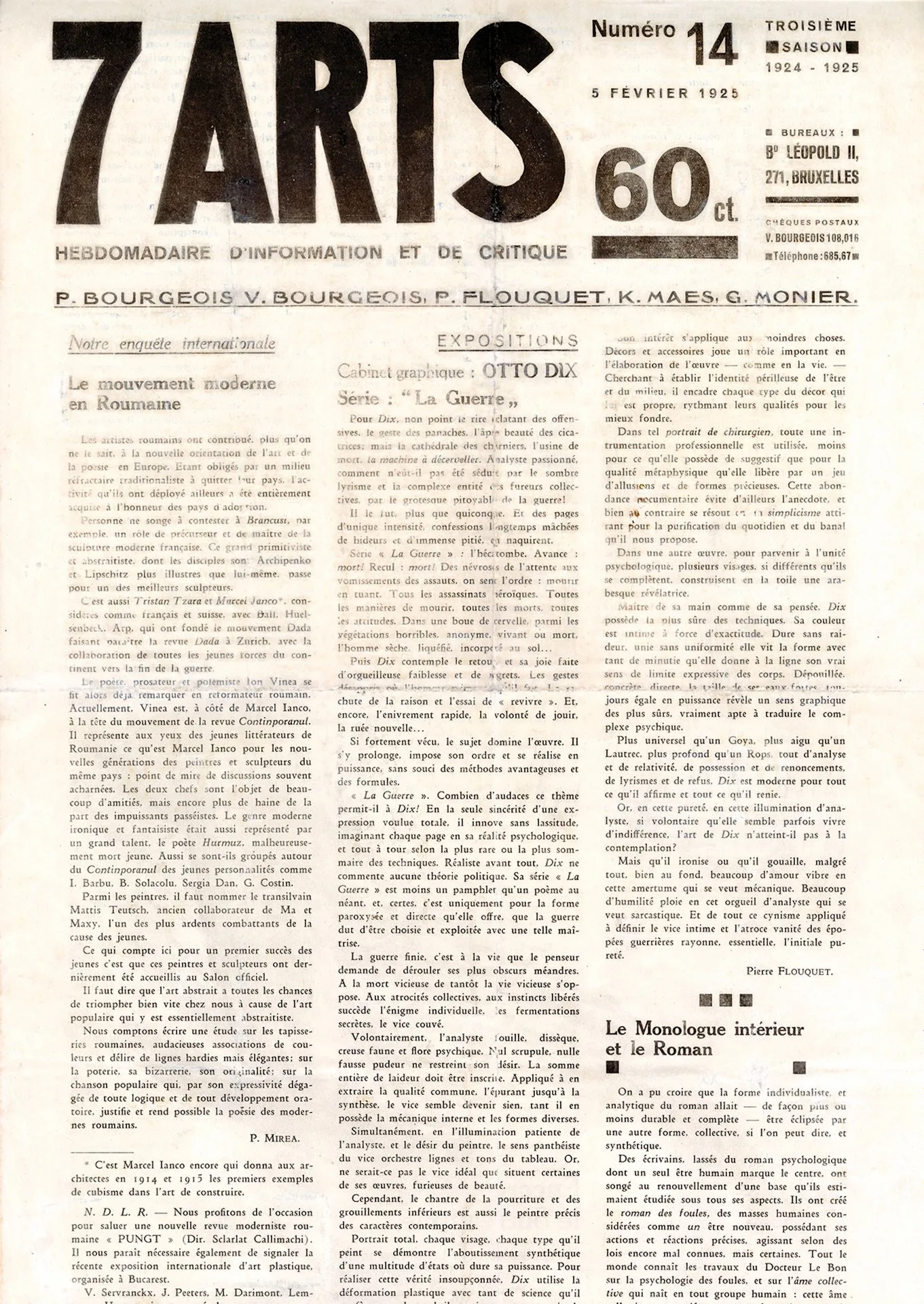[MAGAZINE]. 7 ARTS. Brussels, No. 14/1925. 49.8 x 32.8 cm (f - Lot 179