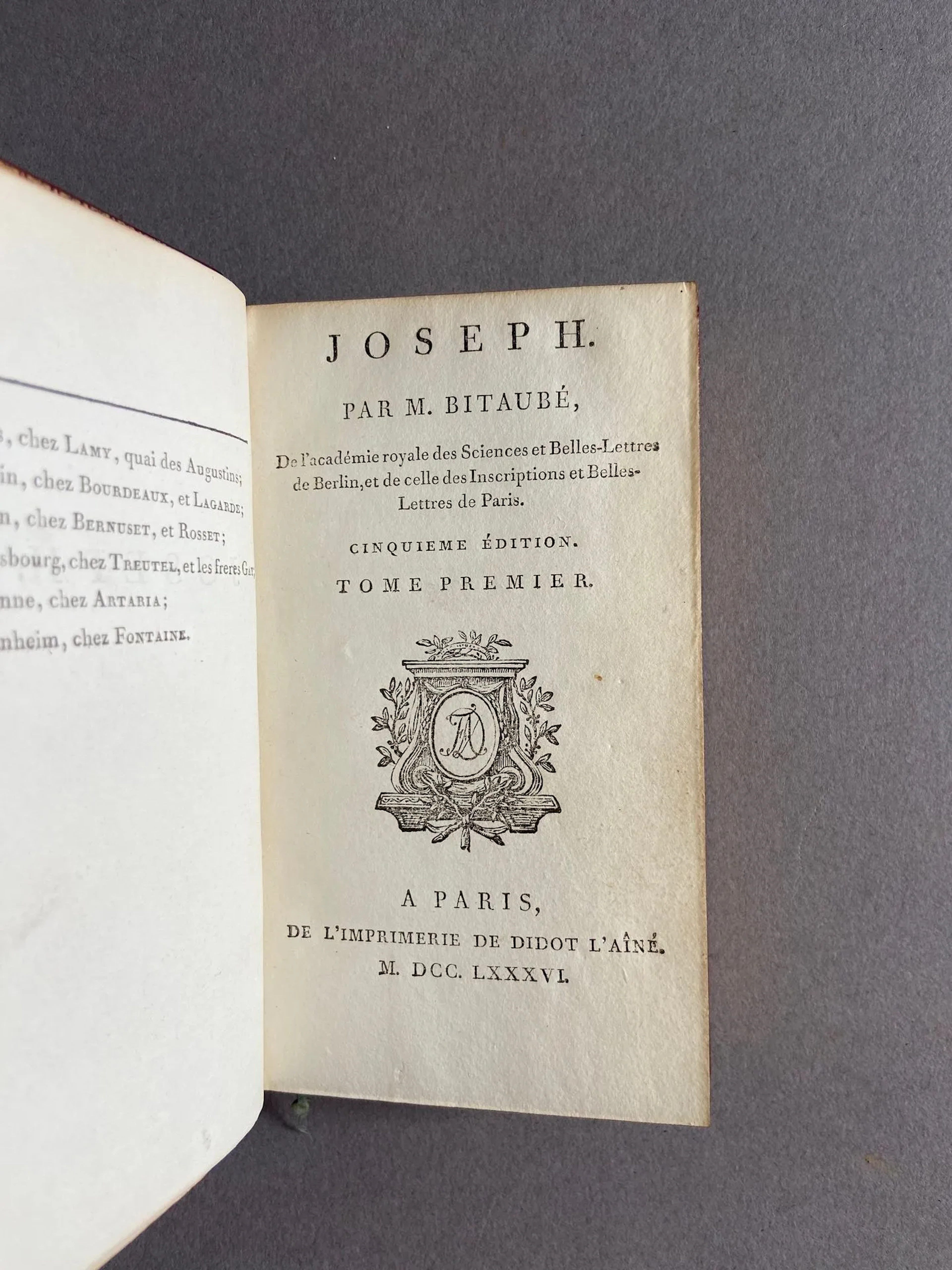 BITAUBÉ, Joseph. Fifth edition. Paris: De l'Imprimerie royal - Lot 34