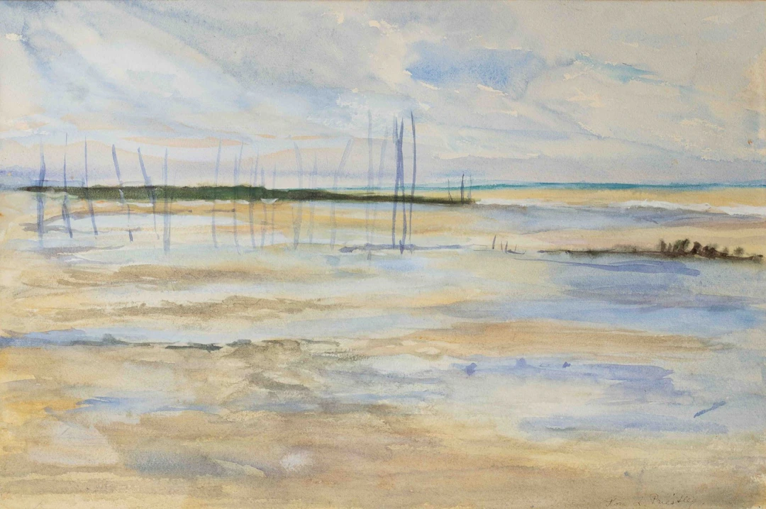 Flora PRIESTLEY (1859–1944) Low Tide Watercolor, signed lowe - Lot 31