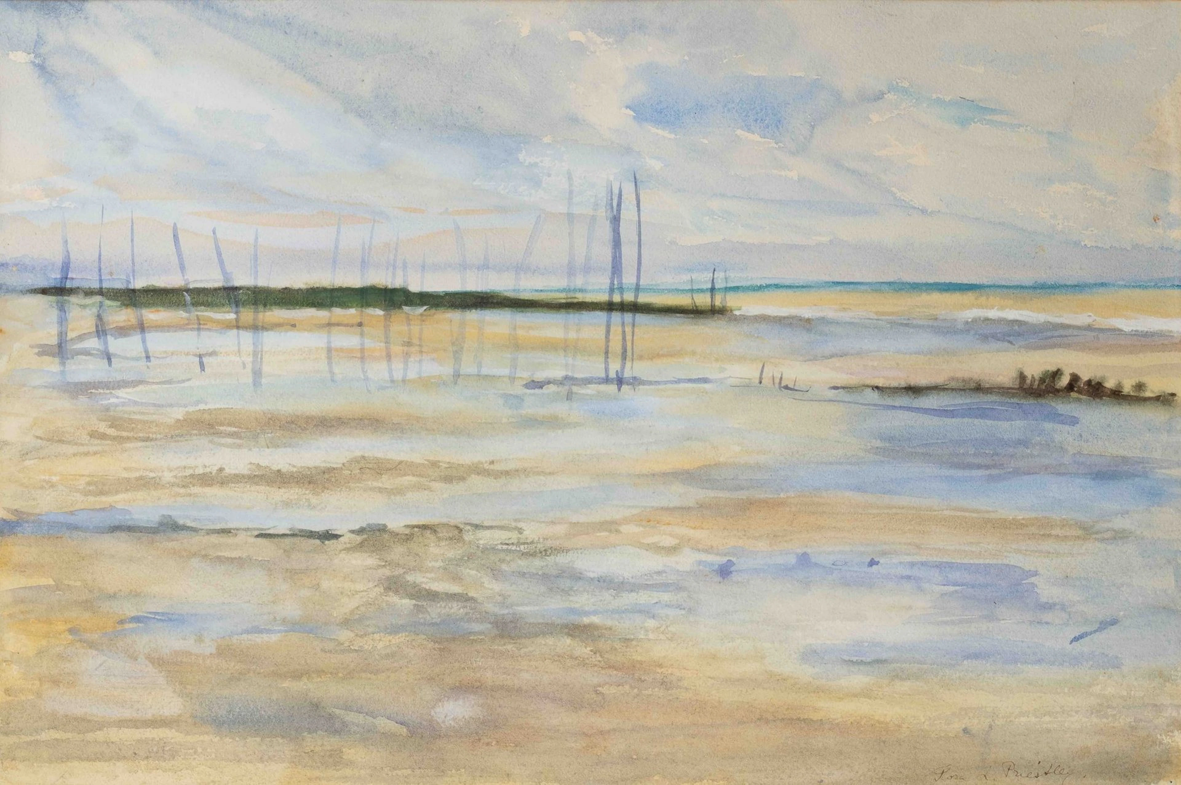 Flora PRIESTLEY (1859–1944) Low Tide Watercolor, signed lowe - Lot 31