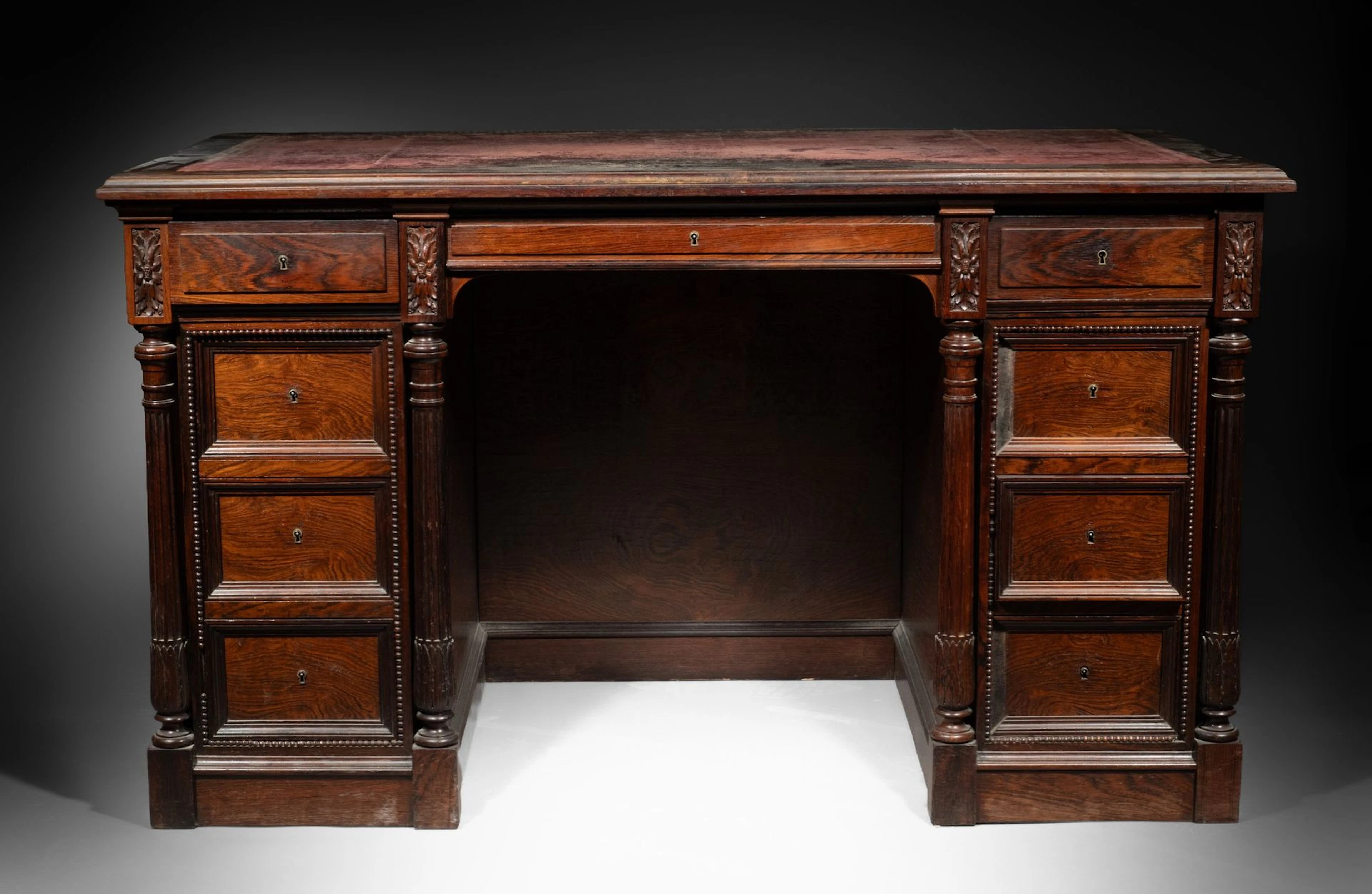 Desk with storage compartments made of molded and carved ros - Lot 166