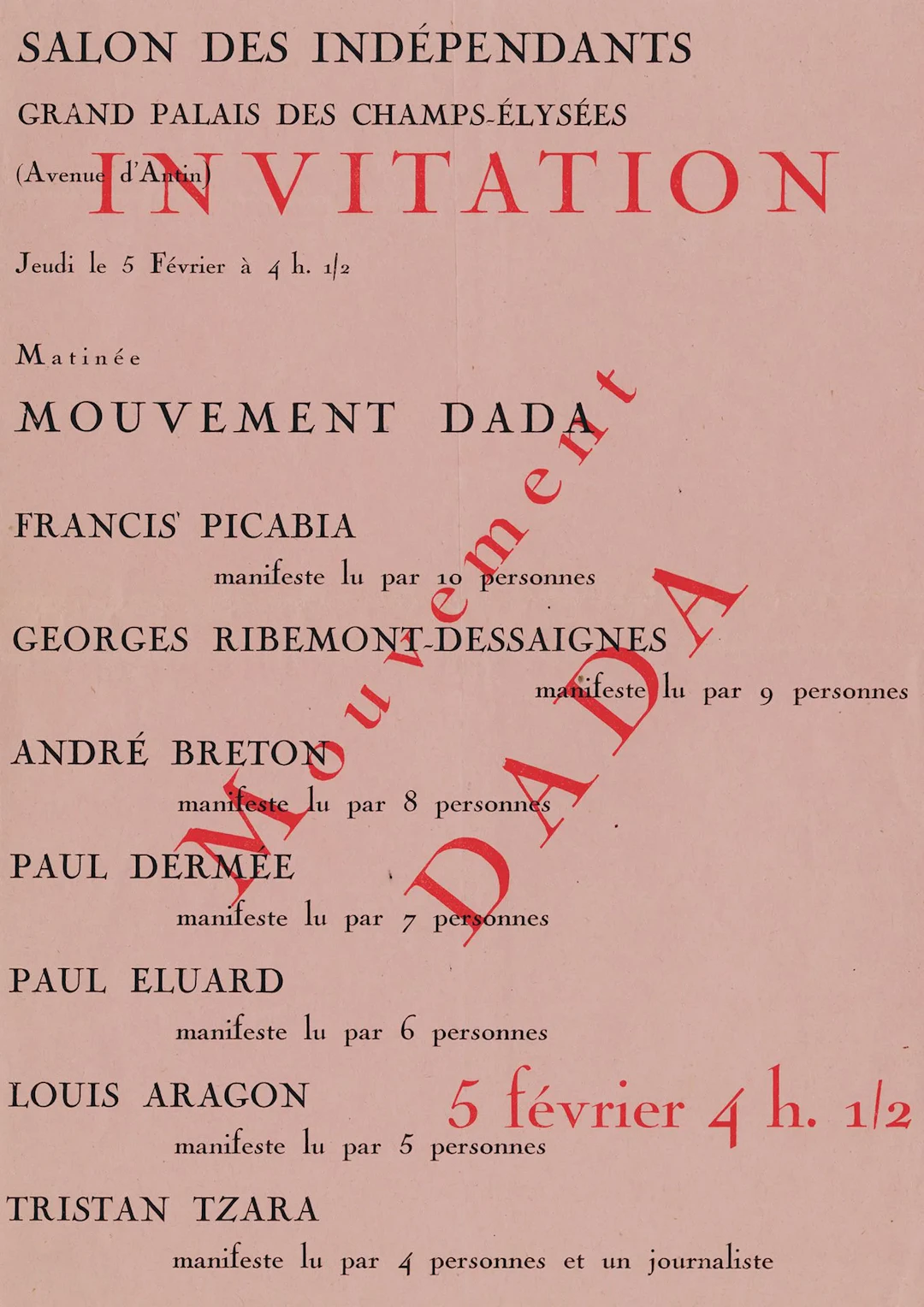 FRANCE [INVITATION]. DADA MOVEMENT at the Salon des Indépend - Lot 29