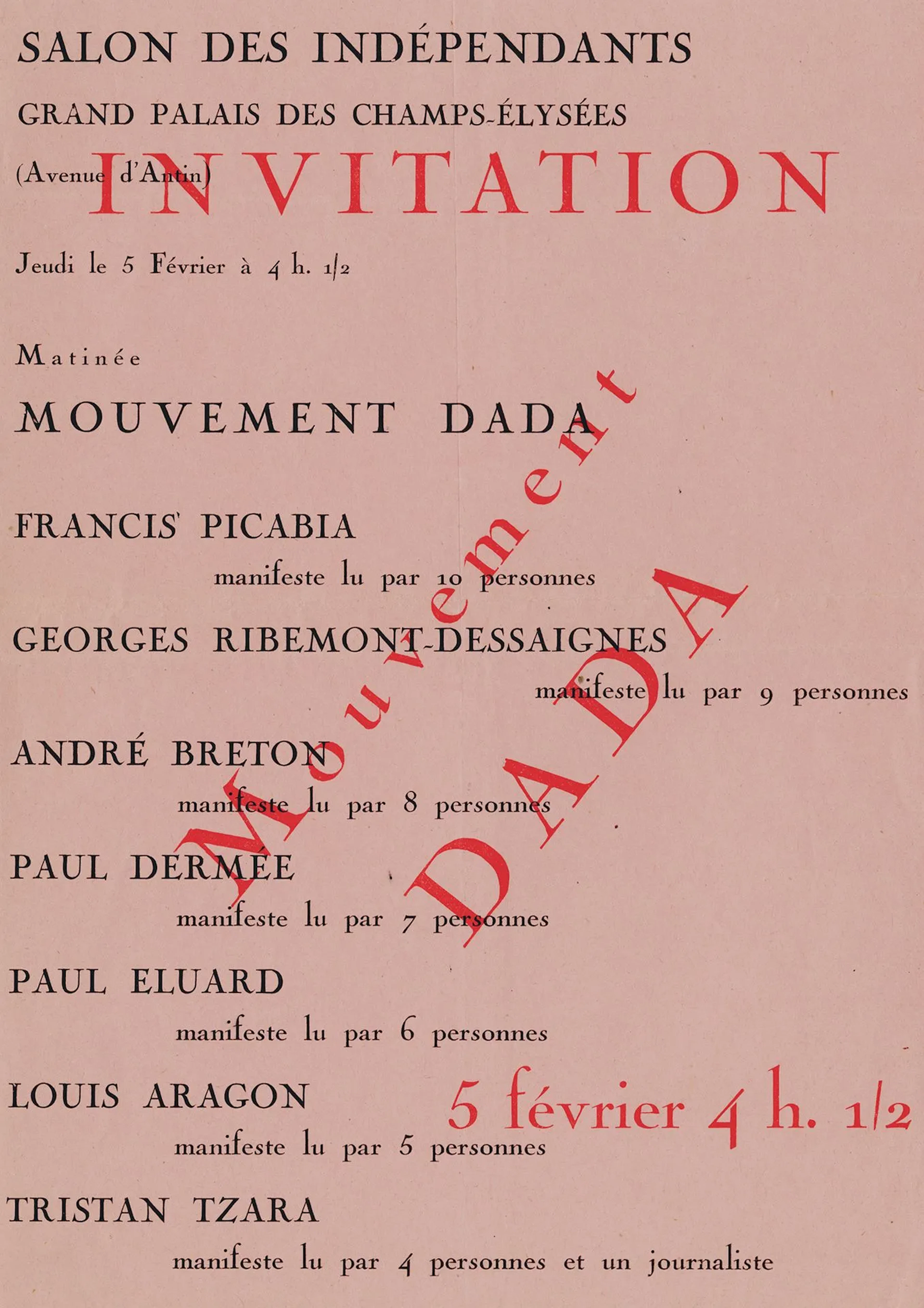 FRANCE [INVITATION]. DADA MOVEMENT at the Salon des Indépend - Lot 29