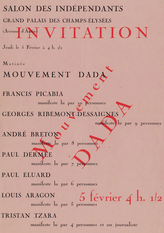 FRANCE [INVITATION]. DADA MOVEMENT at the Salon des Indépend - Lot 29