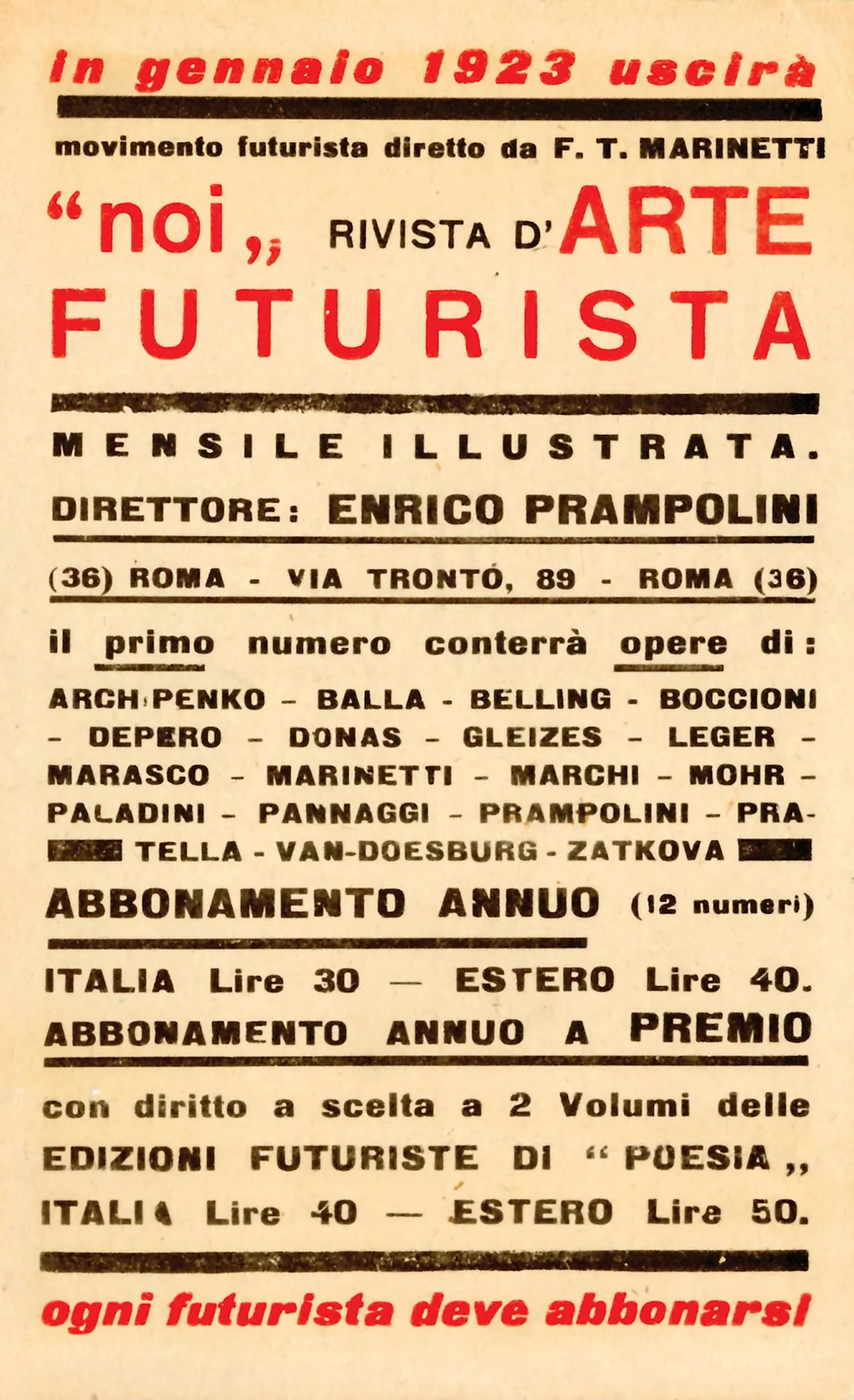 ITALY [ADVERTISING POSTCARD]. NOI. FUTURIST ART MAGAZINE. Ro - Lot 73