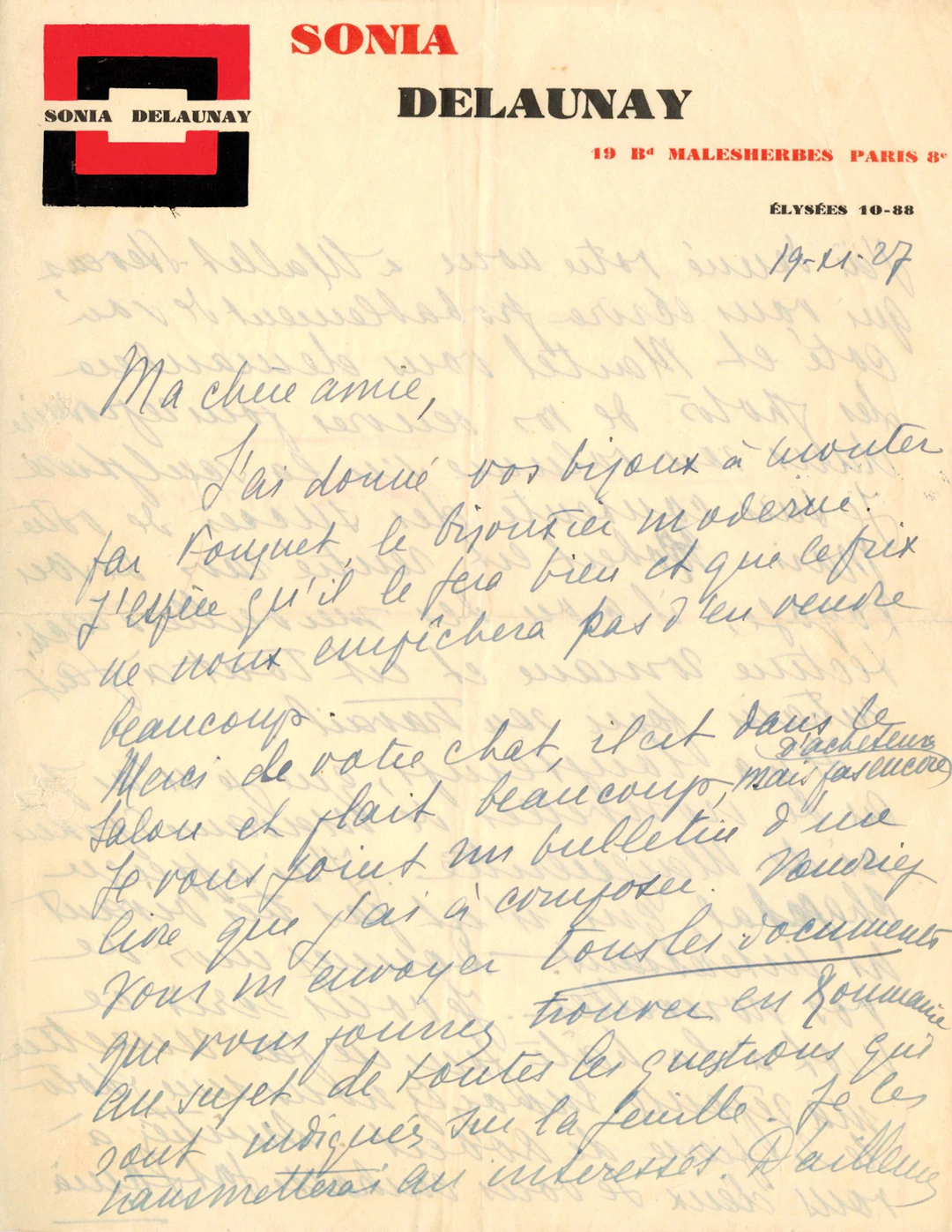 [UNPUBLISHED LETTER]. AUTOGRAPH LETTER SIGNED BY SONIA DELAU - Lot 245