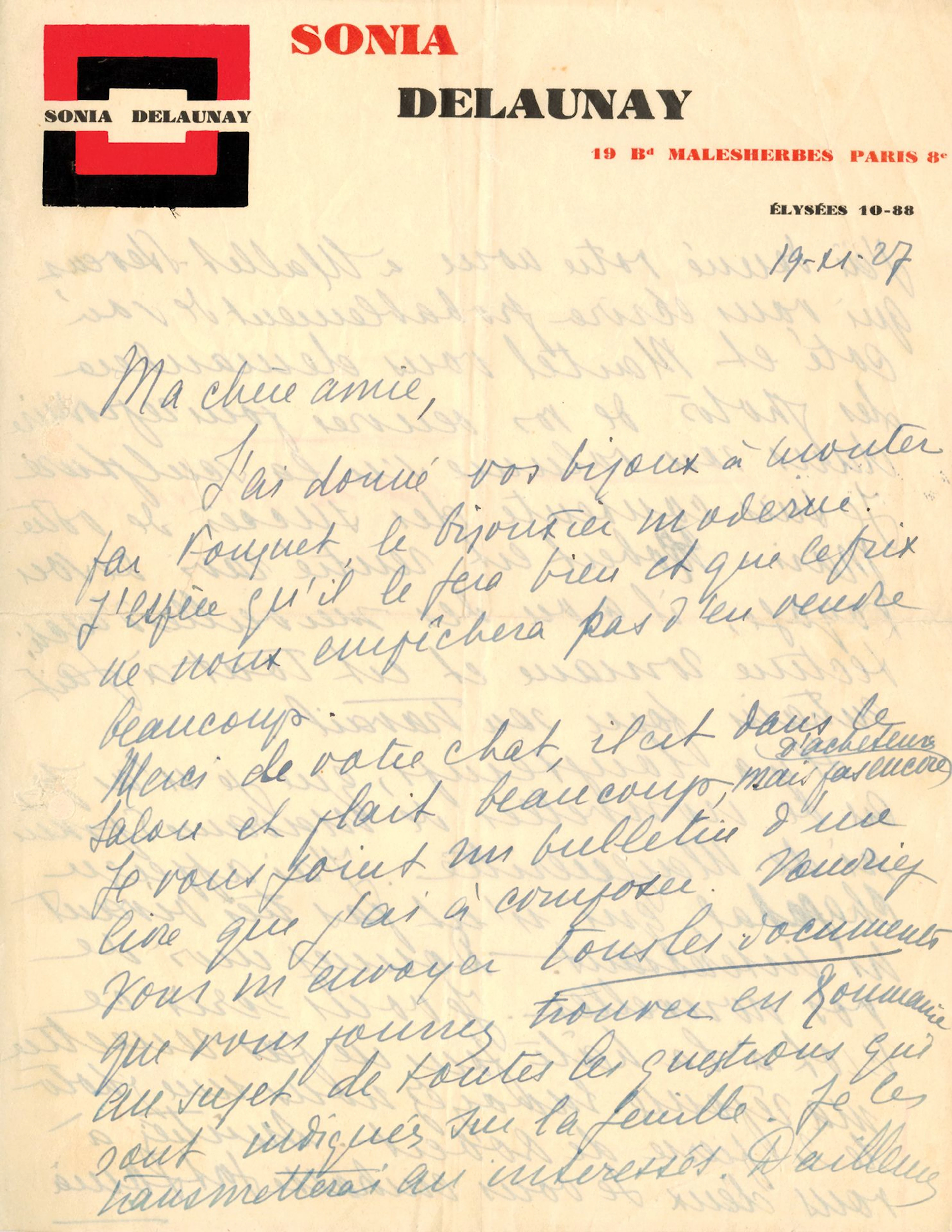 [UNPUBLISHED LETTER]. AUTOGRAPH LETTER SIGNED BY SONIA DELAU - Lot 245