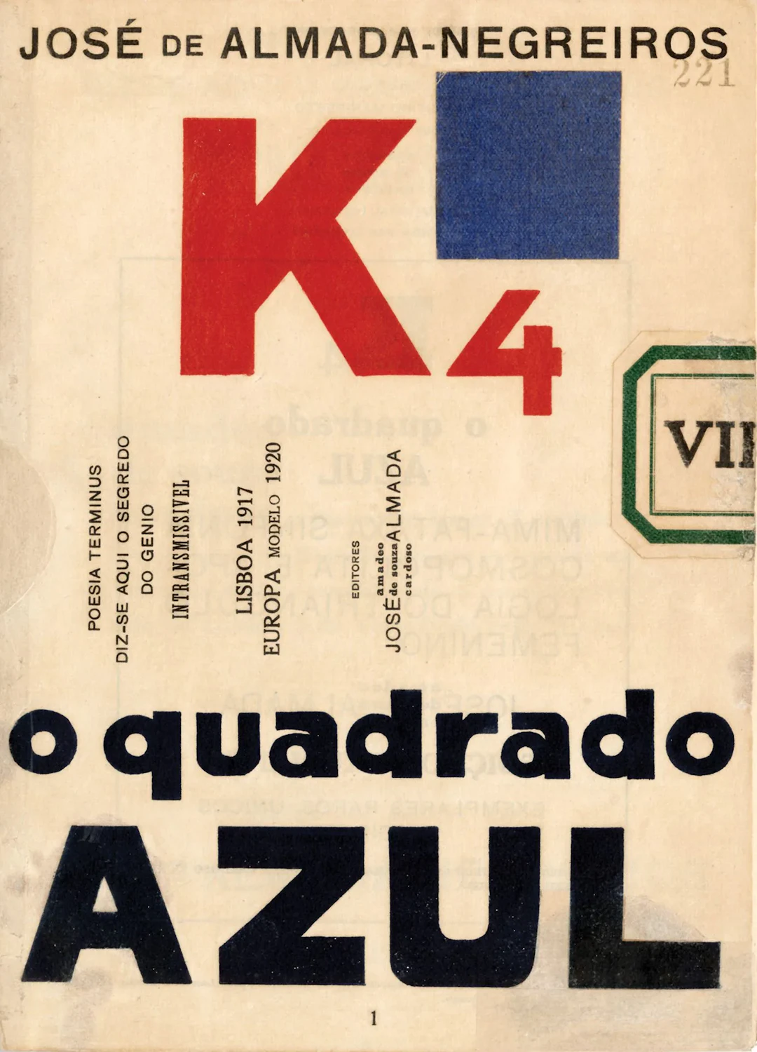 ALMADA NEGREIROS, José de. K4. *O QUADRADO AZUL*. Lisbon, 19 - Lot 12