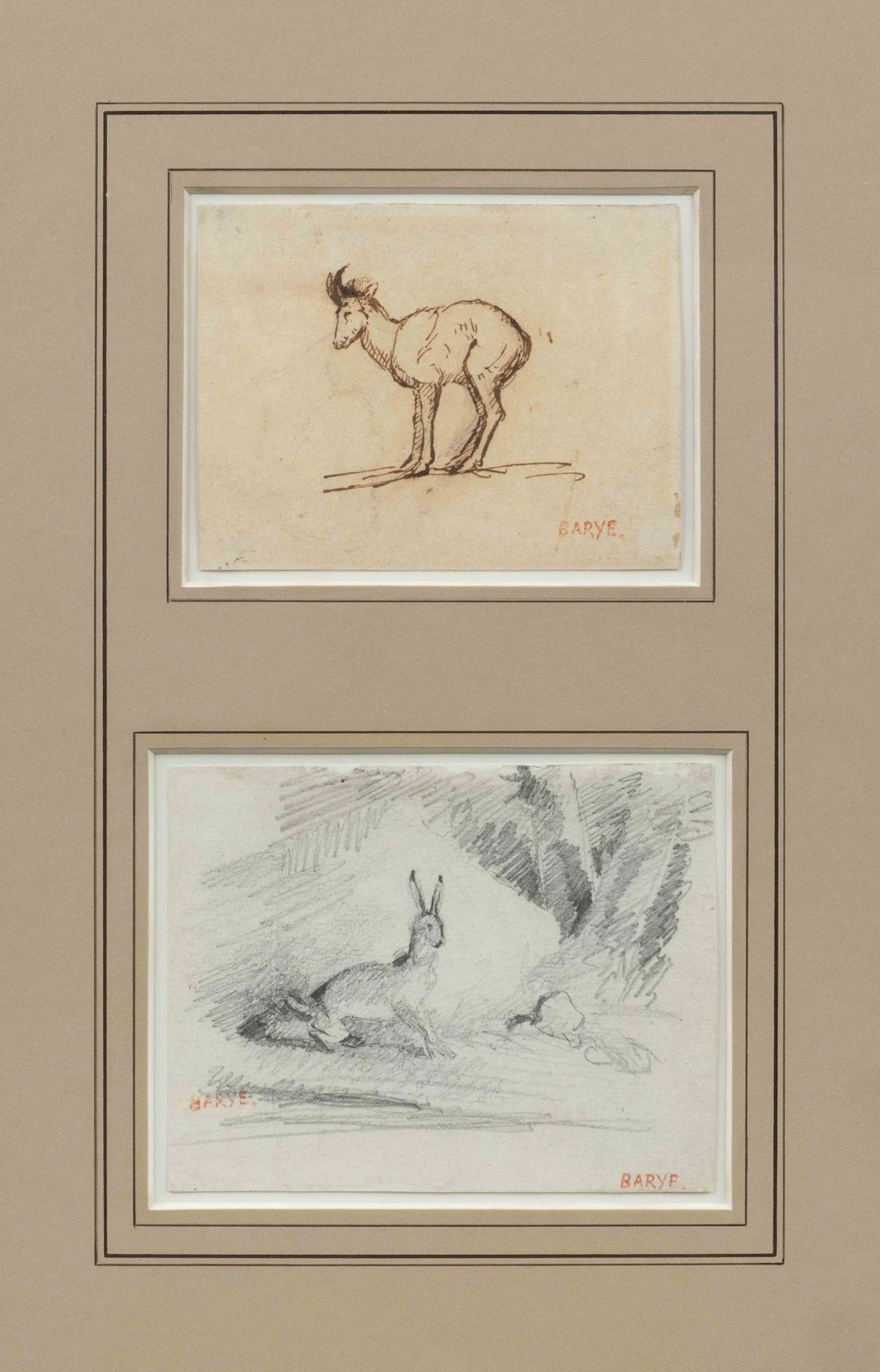 Antoine-Louis BARYE (1796–1875) Ibex – Hare Two drawings in - Lot 17