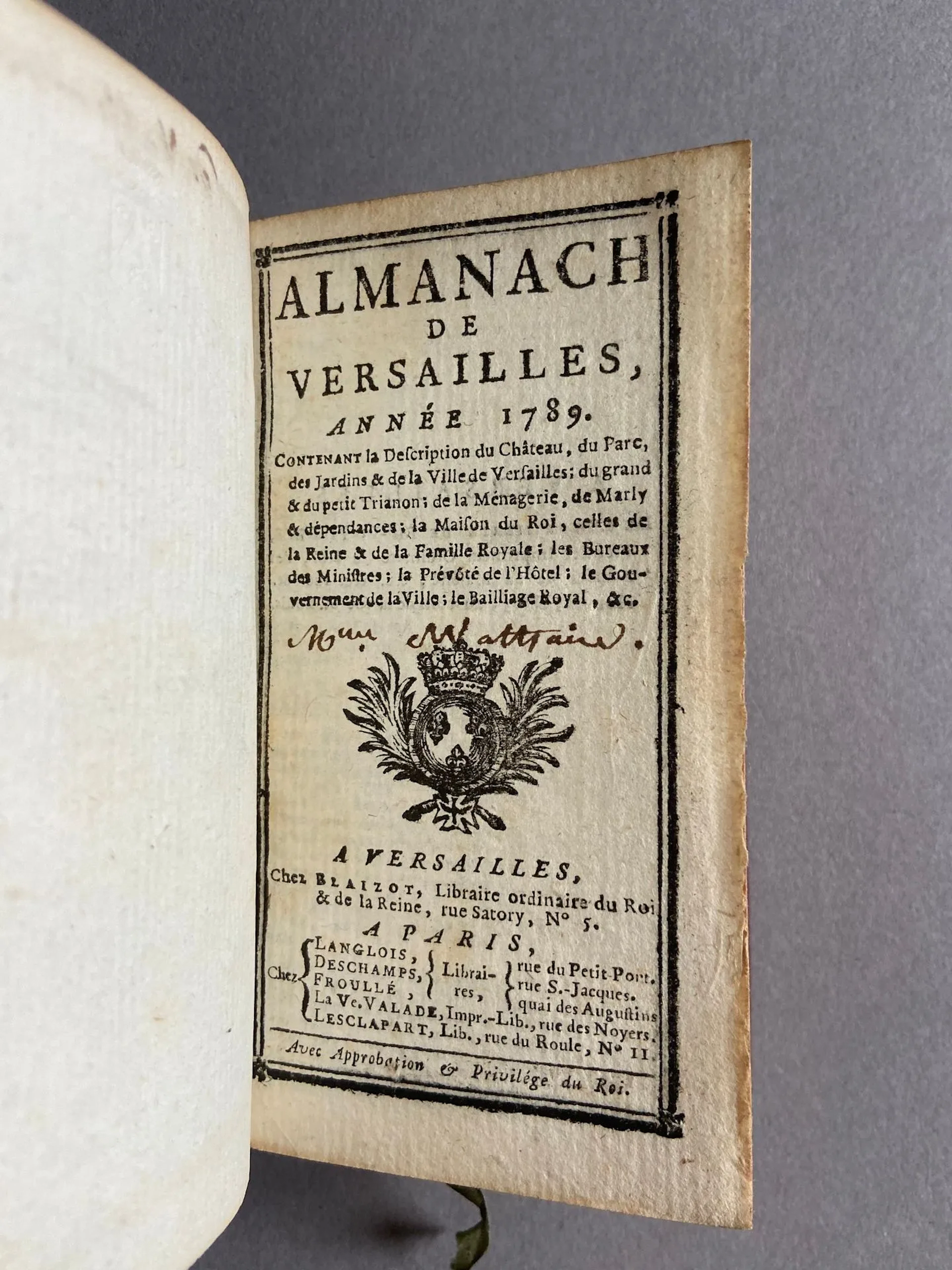 ALMANAC of Versailles, Year 1789. Containing a Description o - Lot 3