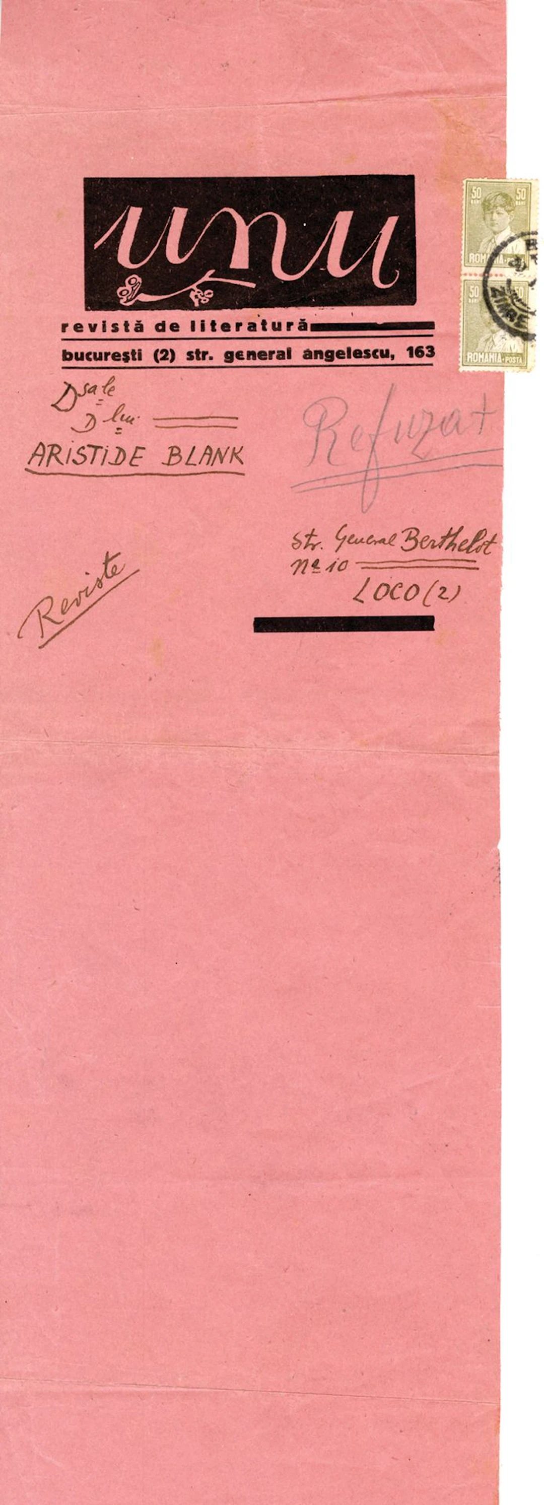 [COVER for the JOURNAL]. Bucharest, UNU, 1929. 46.2 x 14.5 c - Lot 302