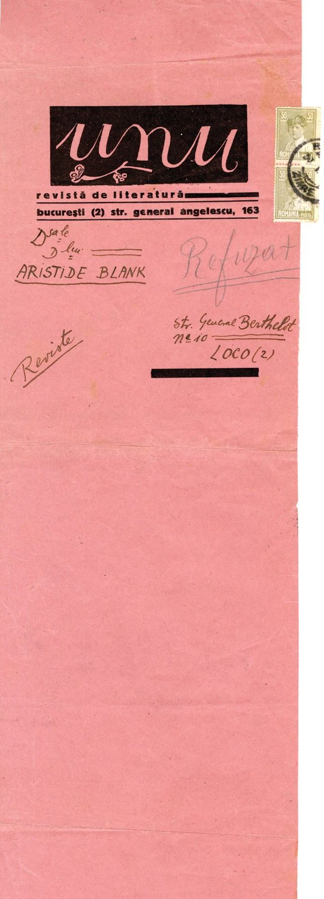 [COVER for the JOURNAL]. Bucharest, UNU, 1929. 46.2 x 14.5 c - Lot 302