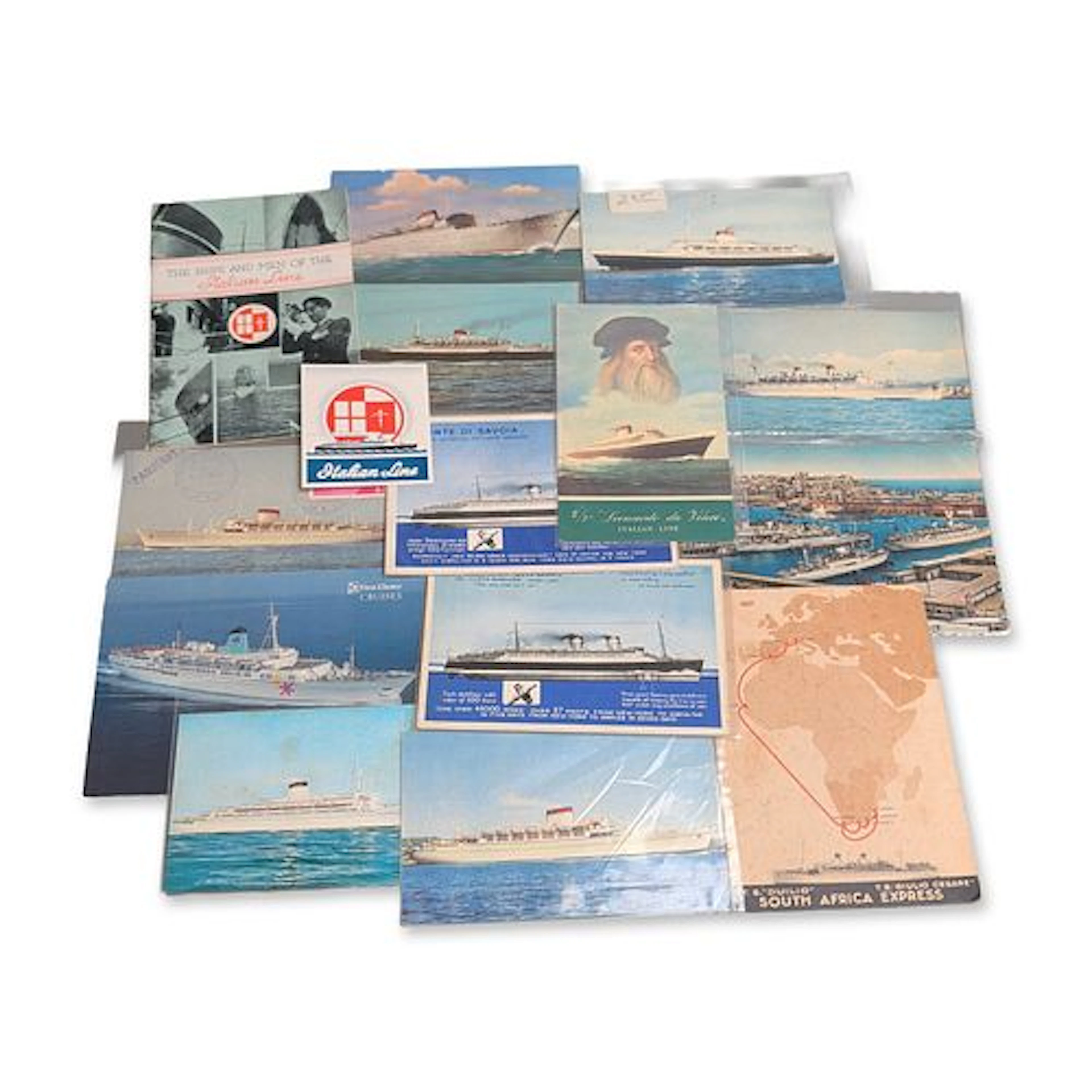 15pc Italian Line and Lloyd Sabaudo Maritime 1930s-1960s Postcards & Ephemera