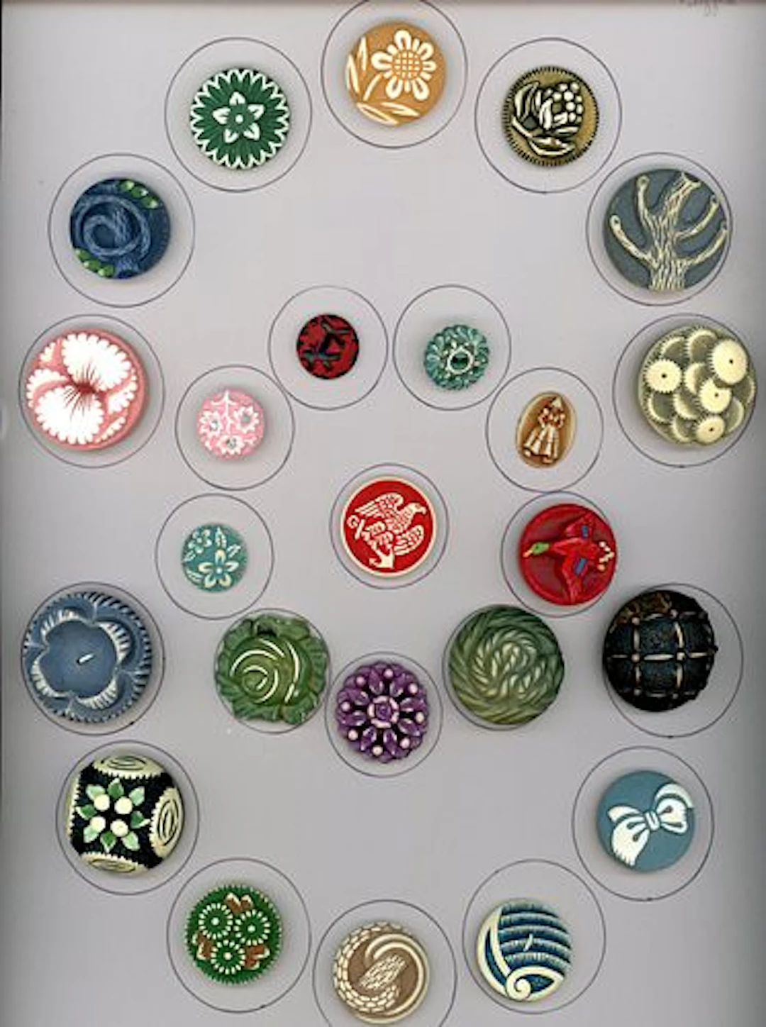 A CARD OF DIVISION THREE CELLULOID BUTTONS
