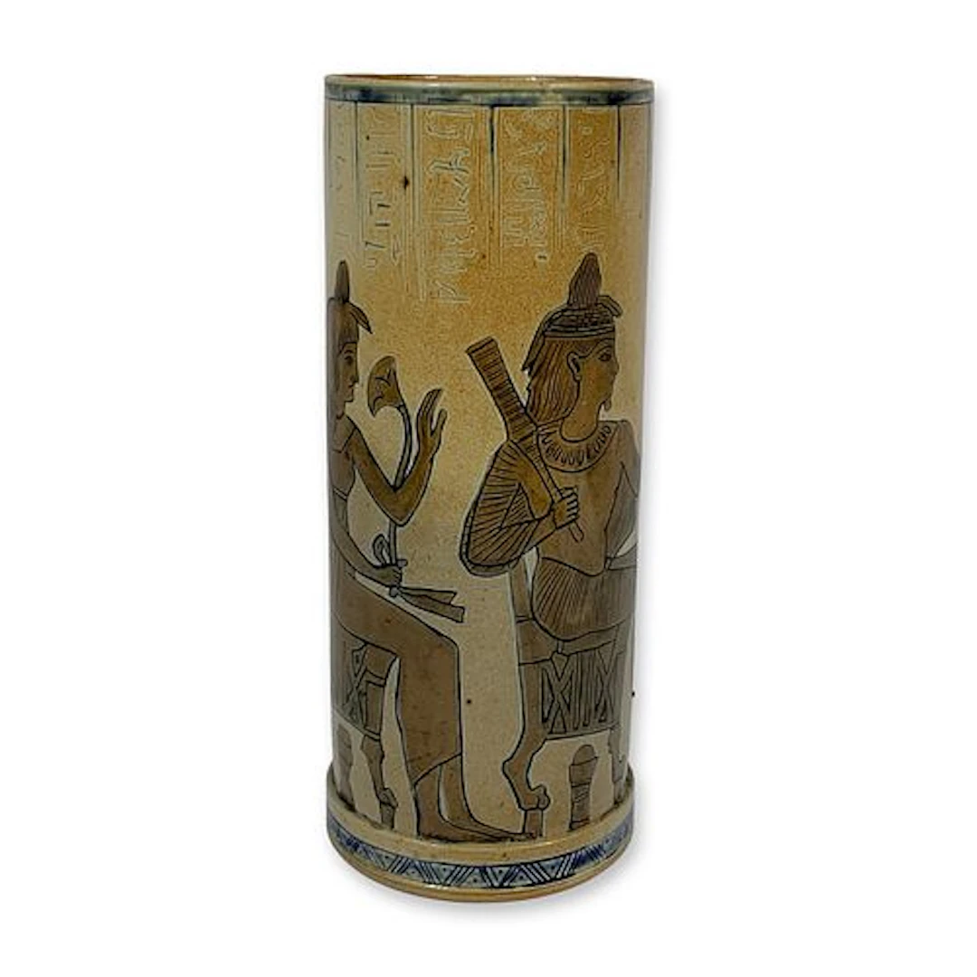 R.W. Martin Egyptian Revival Salt-Glazed Stoneware Vase, 1876
