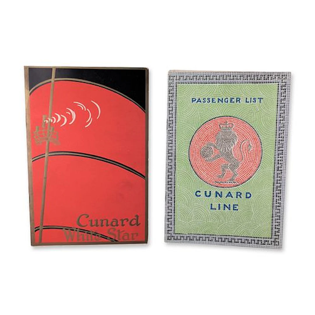 2pc Cunard Line RMS Aquitania Passenger List Booklets