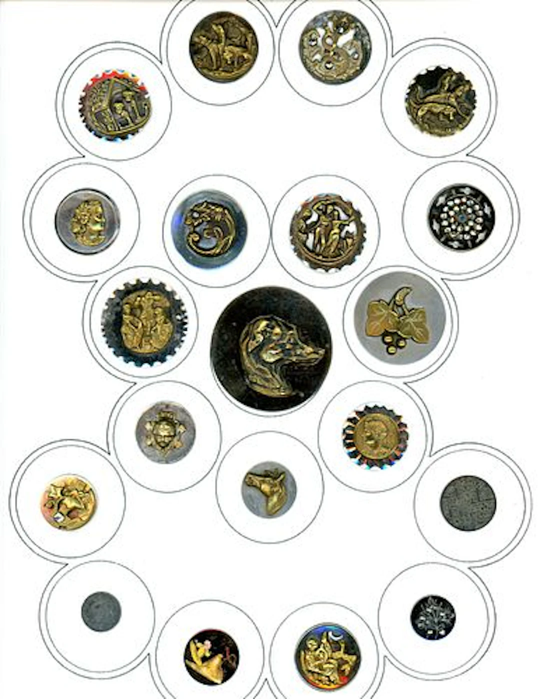 A CARD OF DIVISION ONE STEEL AND BRASS BUTTONS