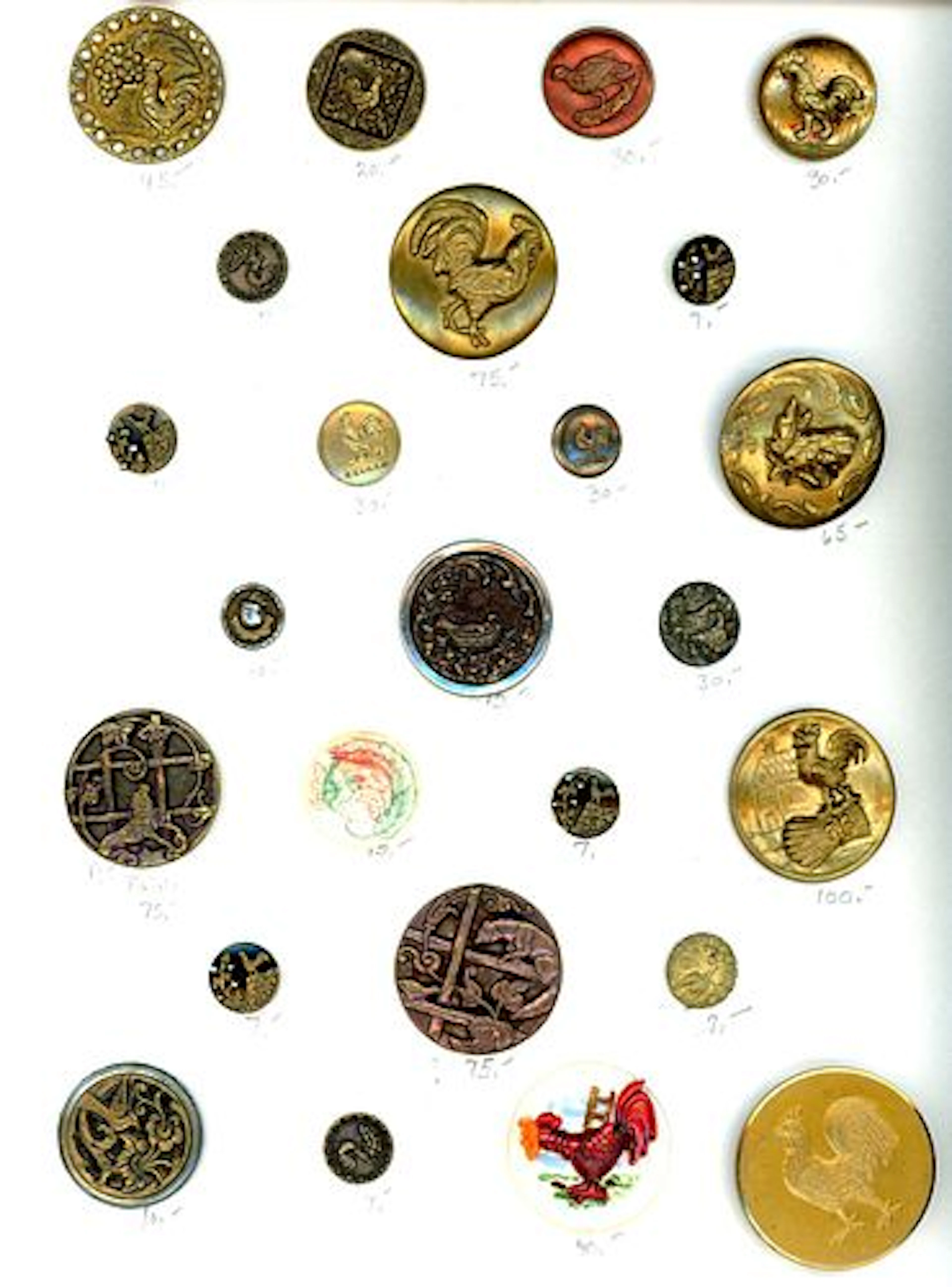 A CARD OF DIVISION ONE AND THREE PICTORIAL BUTTONS