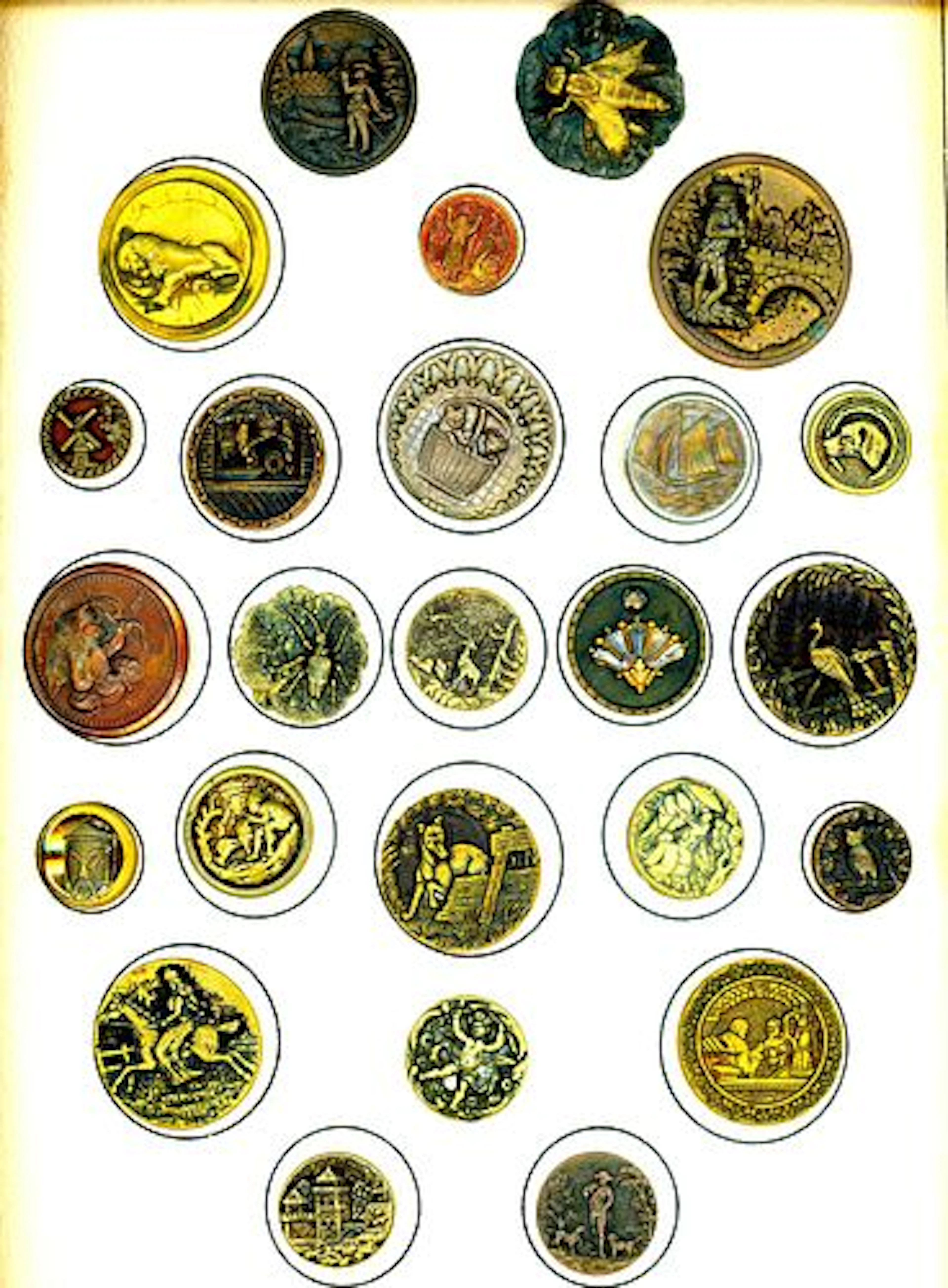 A CARD OF DIVISION ONE METAL PICTURE BUTTONS