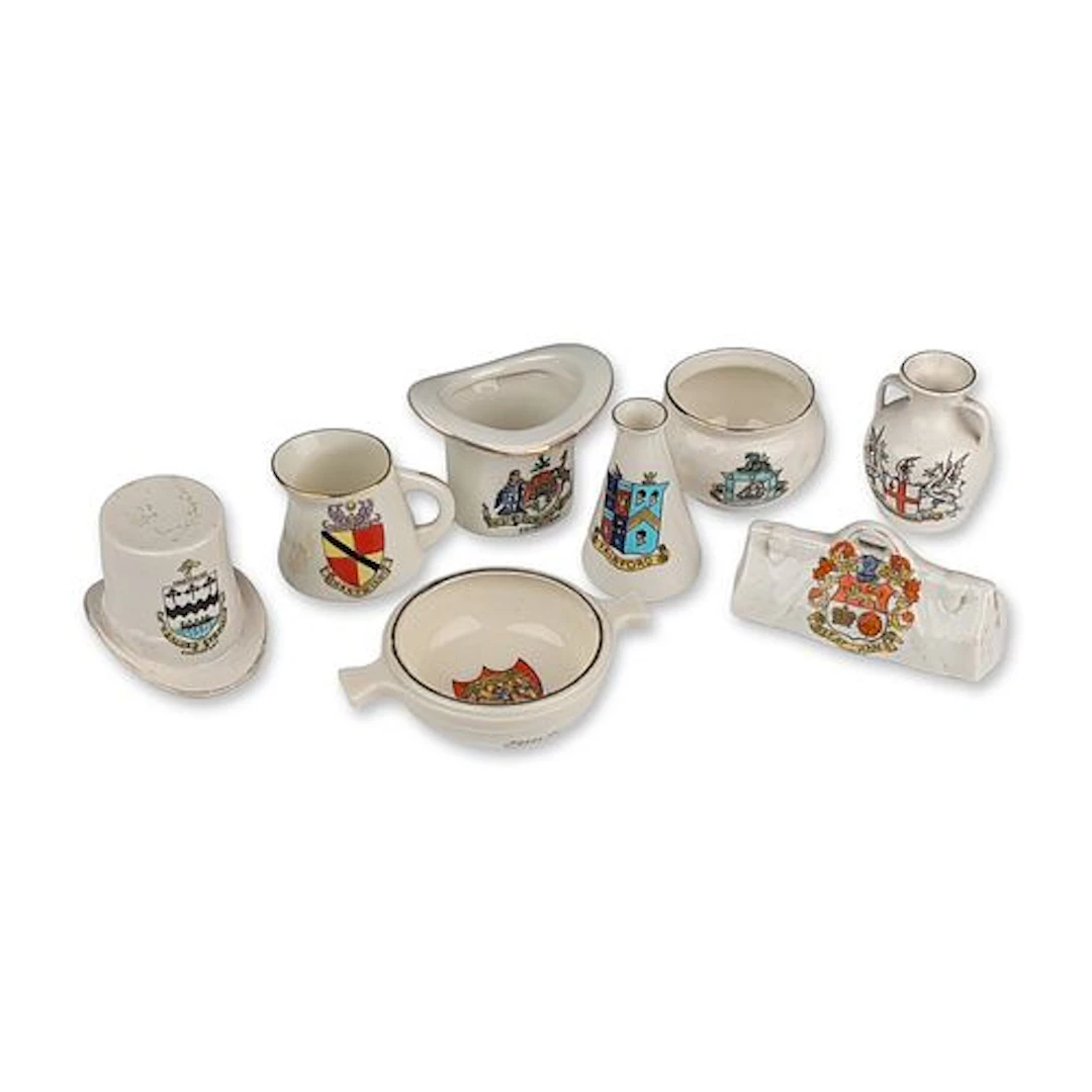 8pc British Souvenir Crested Porcelain Figurines