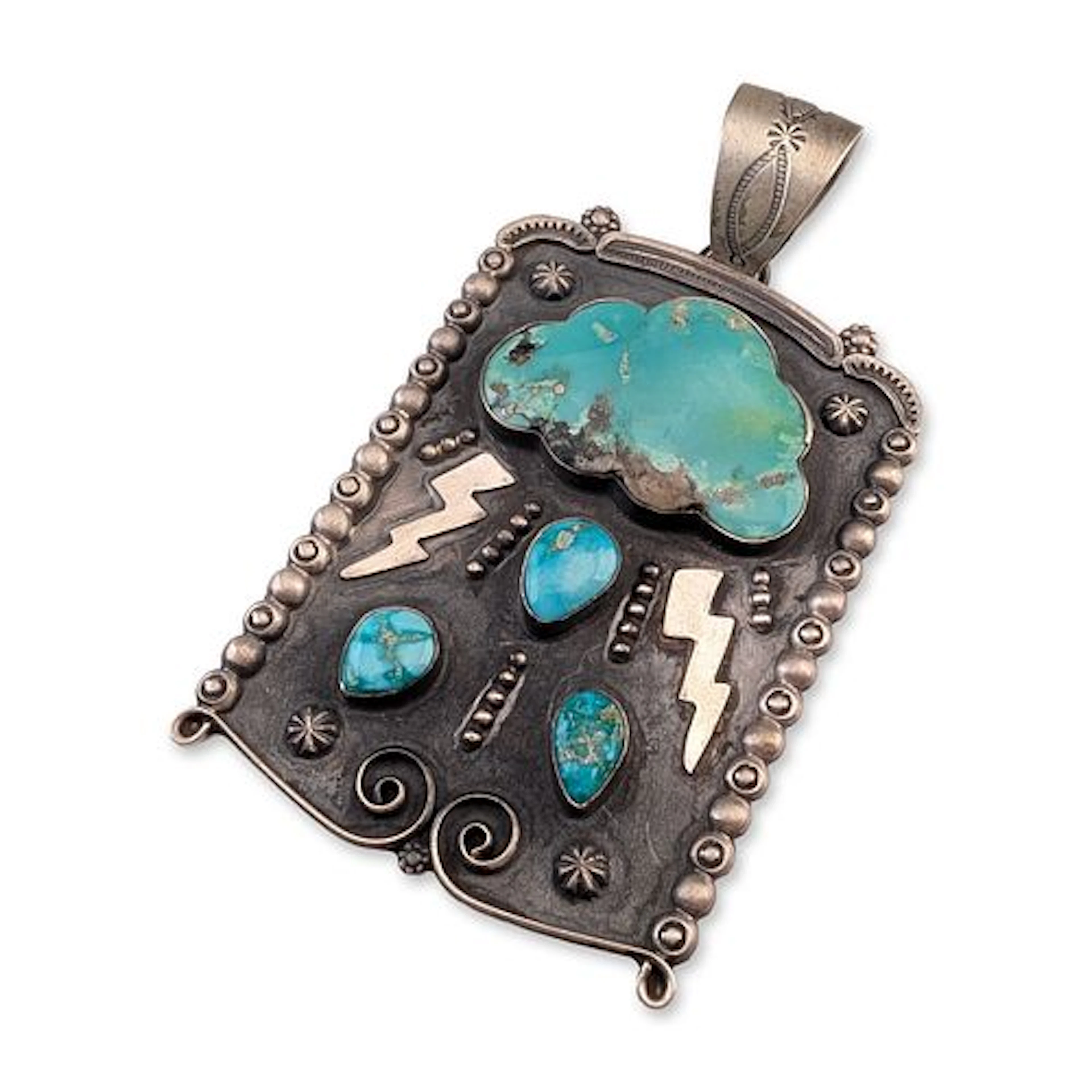 Randall Tom Navajo Sterling Silver Turquoise Pictorial Pendant