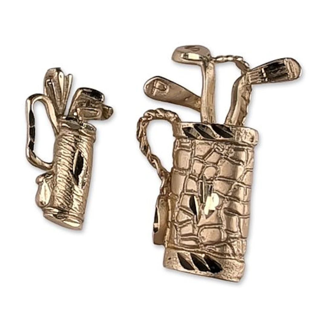 2pc Michael Anthony 14K Yellow Gold Golf Bag Charms