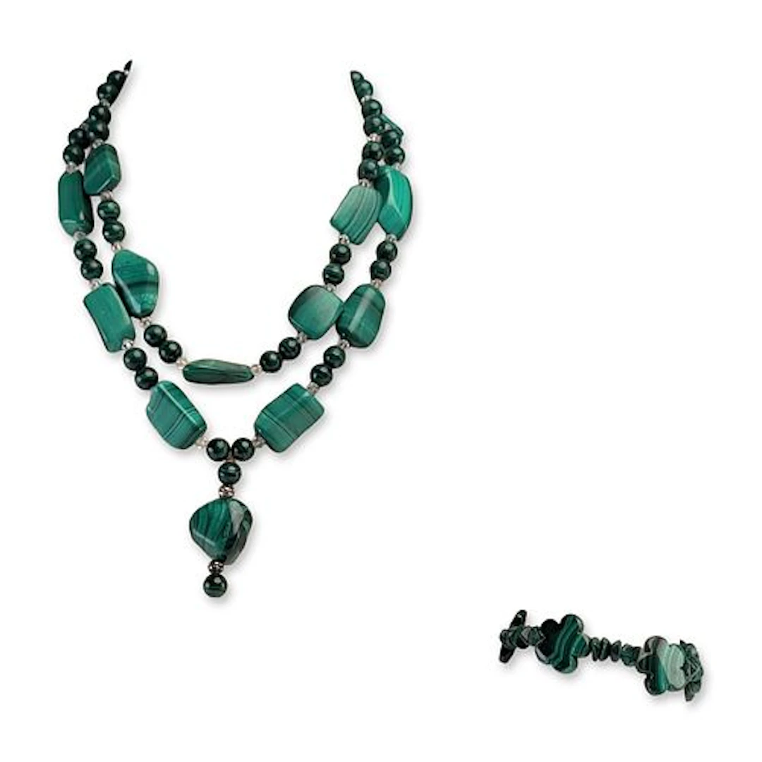 2pc Malachite Beaded Necklace and Bracelet