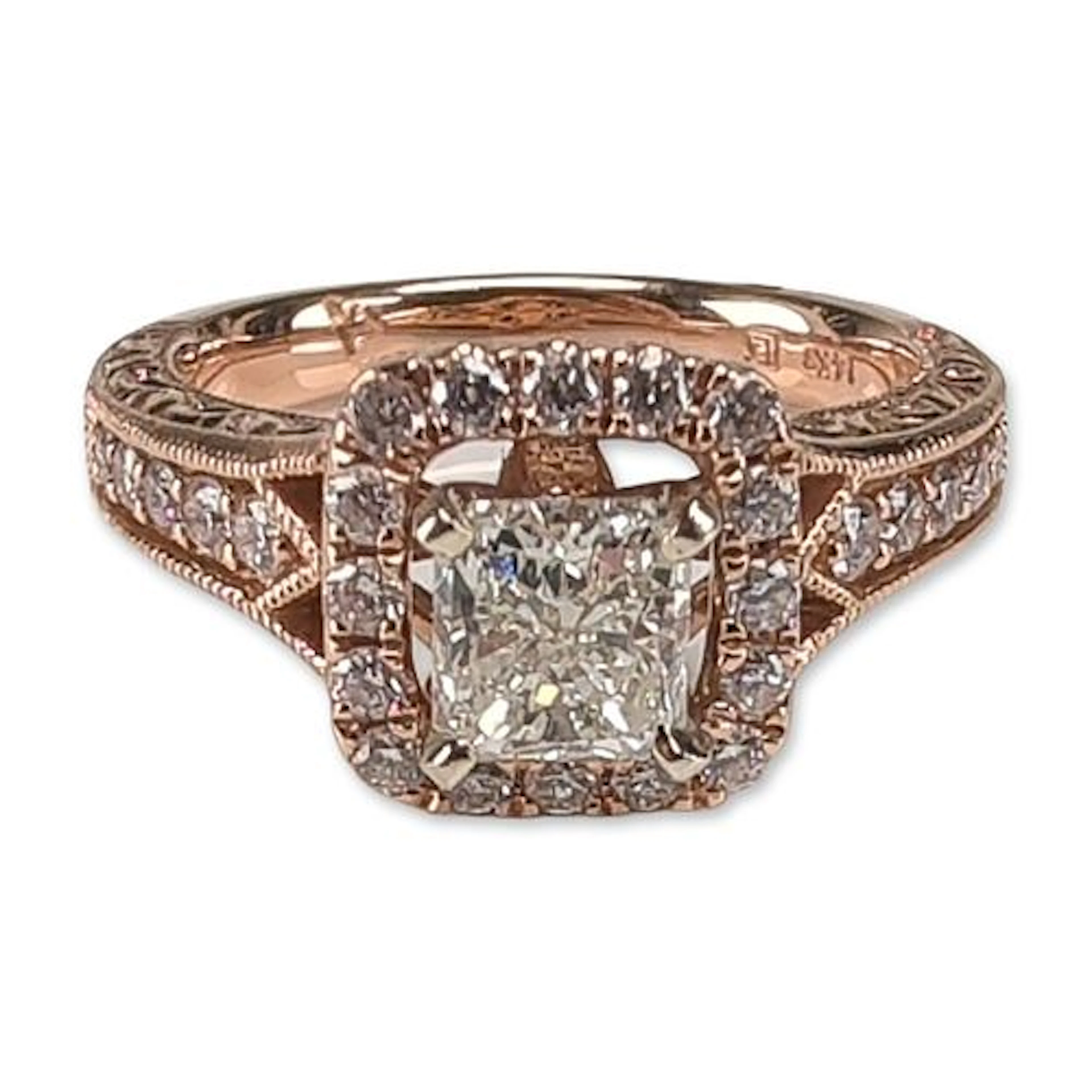 IGI Certified 14K Rose Gold 0.96ct Radiant Cut Diamond Ring
