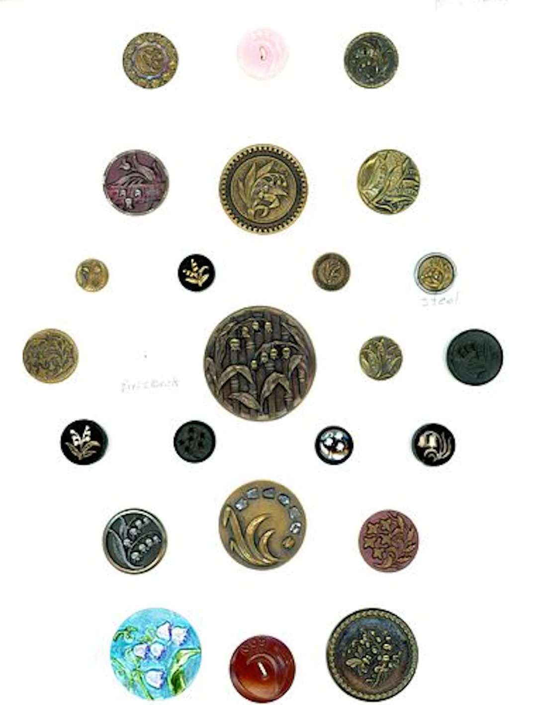 A CARD OF DIVISION 1 & 3 LILY OF THE VALLEY BUTTONS