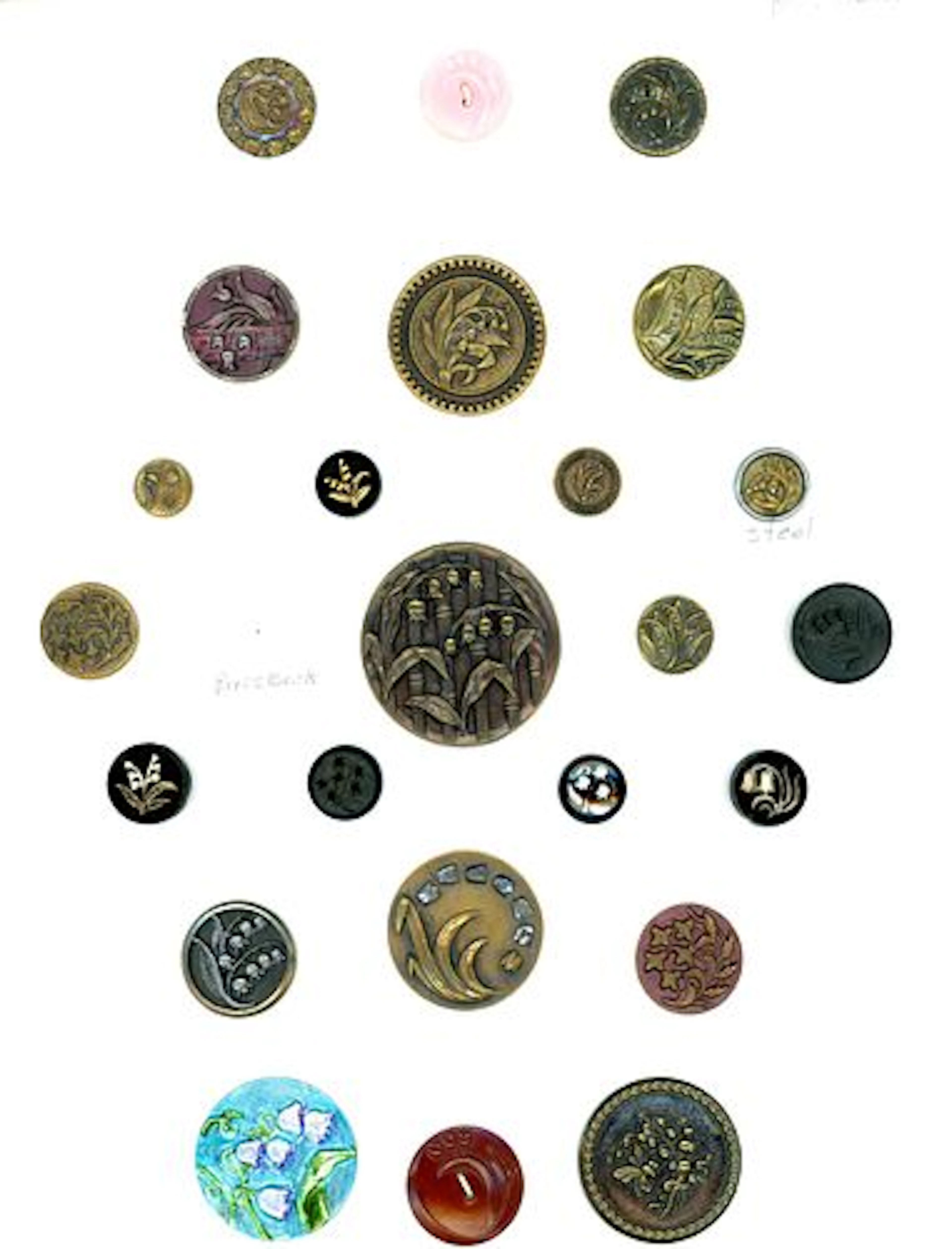 A CARD OF DIVISION 1 & 3 LILY OF THE VALLEY BUTTONS