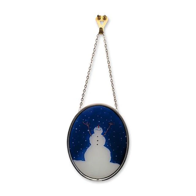 Glassmasters Enameled Glass Sher Schier Snowman Suncatcher