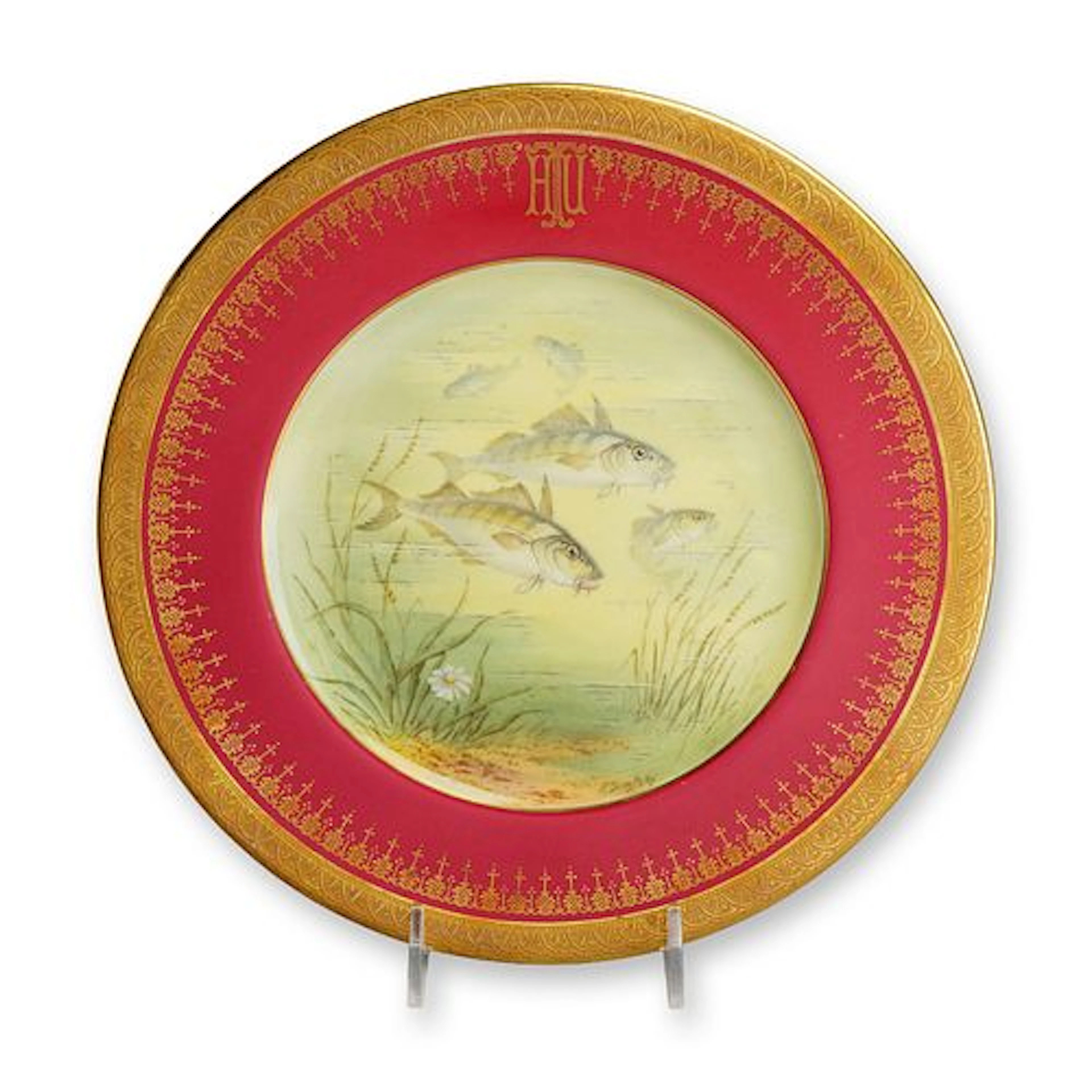 Coalport Porcelain Cabinet Plate with Hand-Painted Fish Study