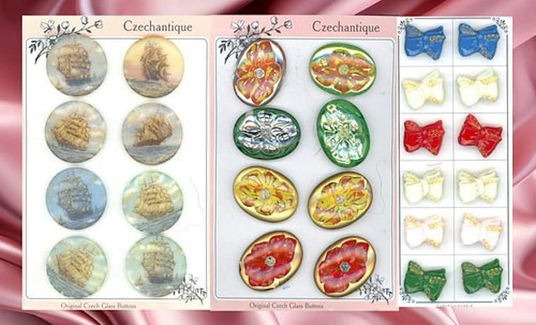 AN ASSORTMENT OF DIV. 3 COLORFUL CZECH GLASS BUTTONS