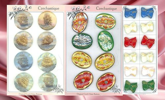 AN ASSORTMENT OF DIV. 3 COLORFUL CZECH GLASS BUTTONS