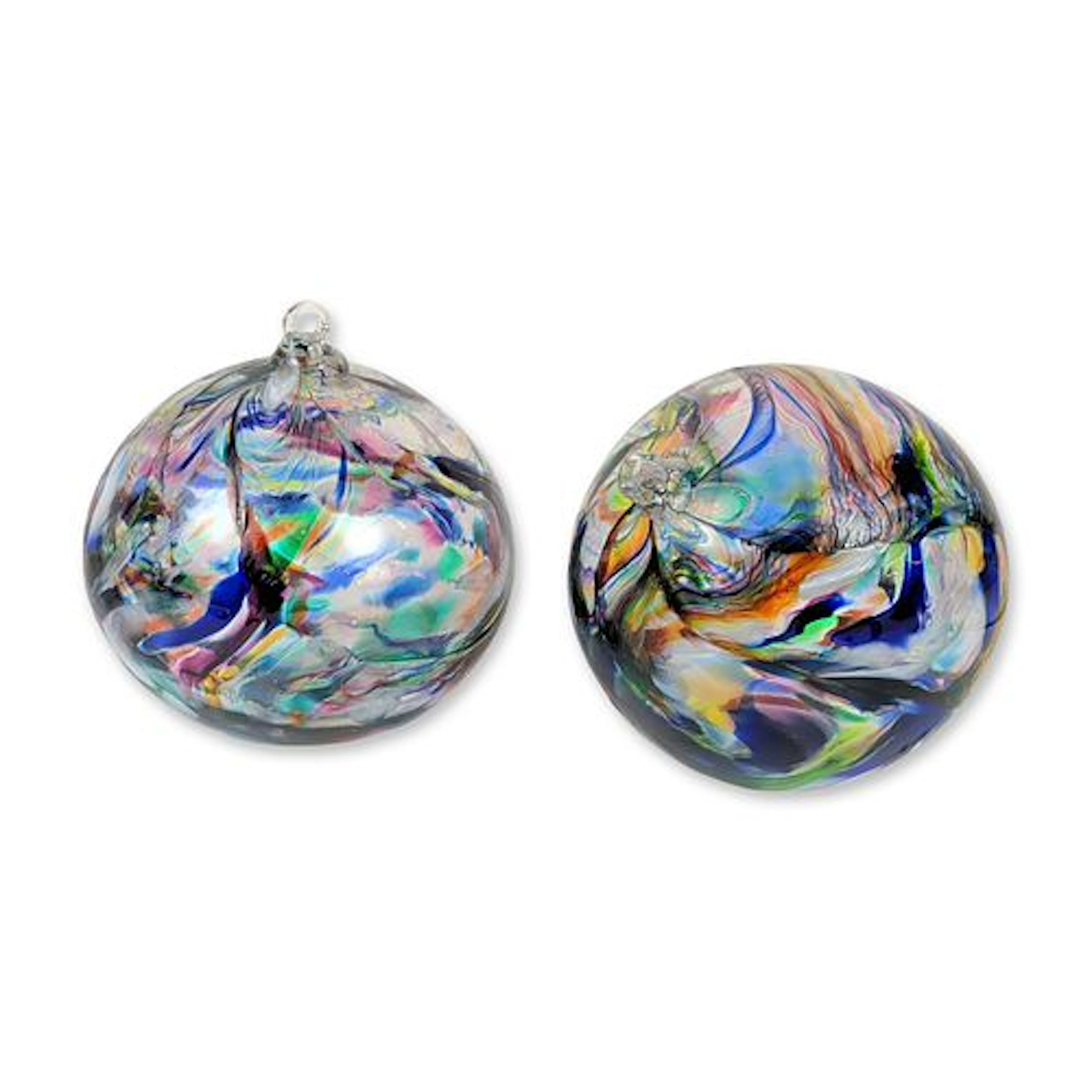 2pc Iridescent Hand-Blown Glass Witch Balls