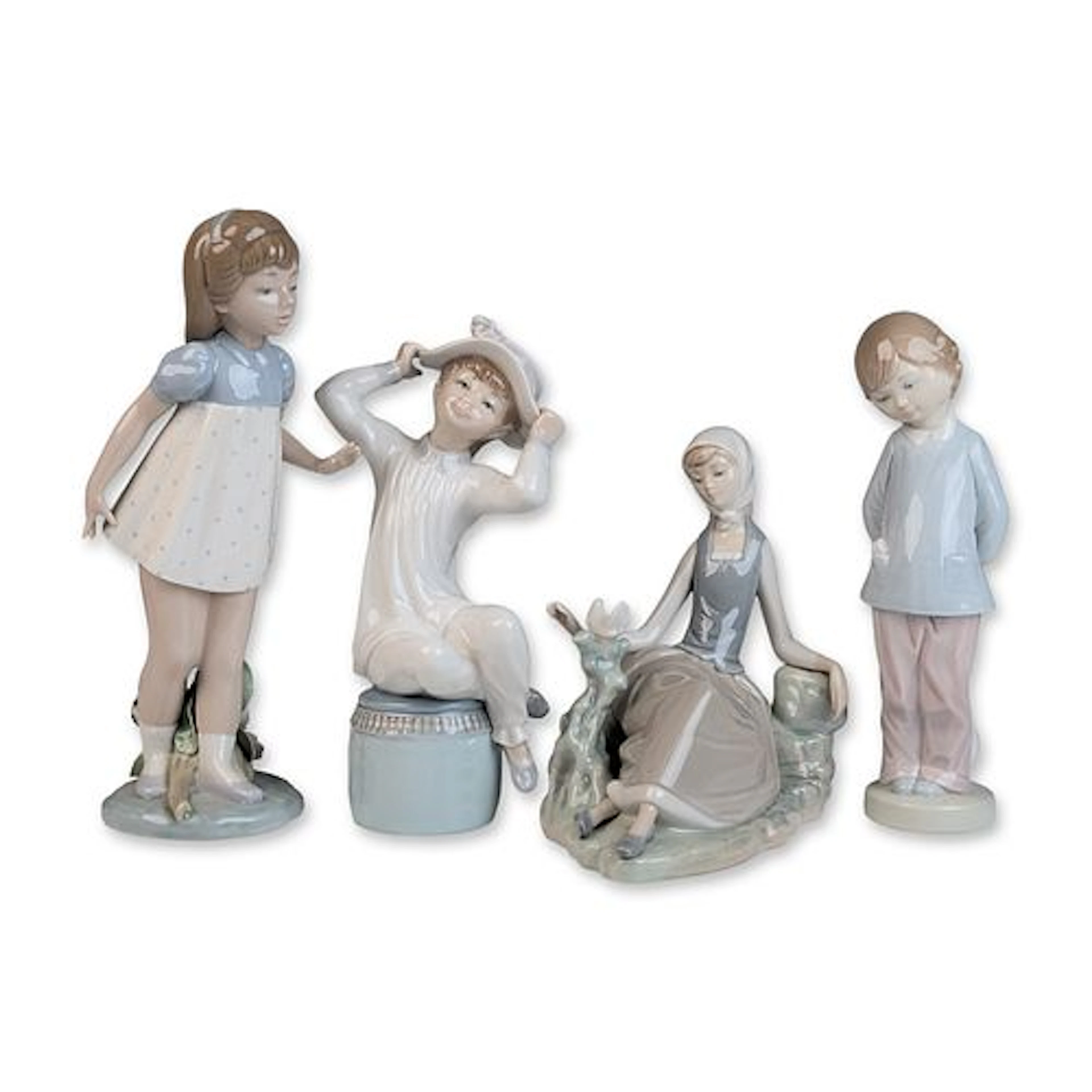 4pc Lladro Porcelain Figurines, Shepherdess 4660, Girl w/Bonnet 1147