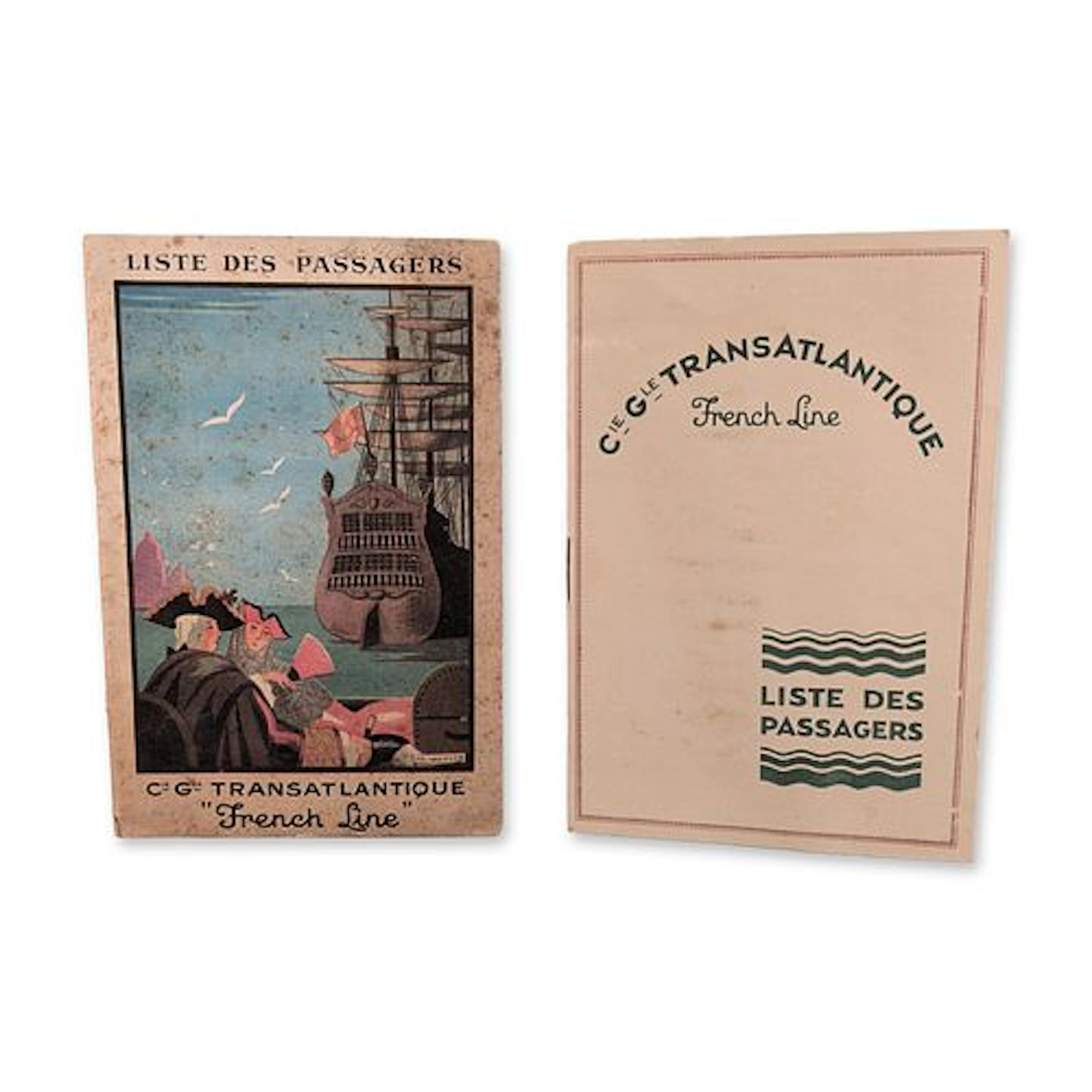 2pc Compagnie Generale Transatlantique French Line Ocean Liner 1920s