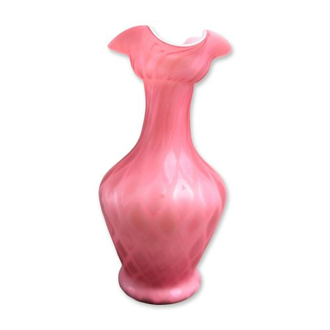 Victorian Shaded Pink Diamond Quilted Satin Glass Vase