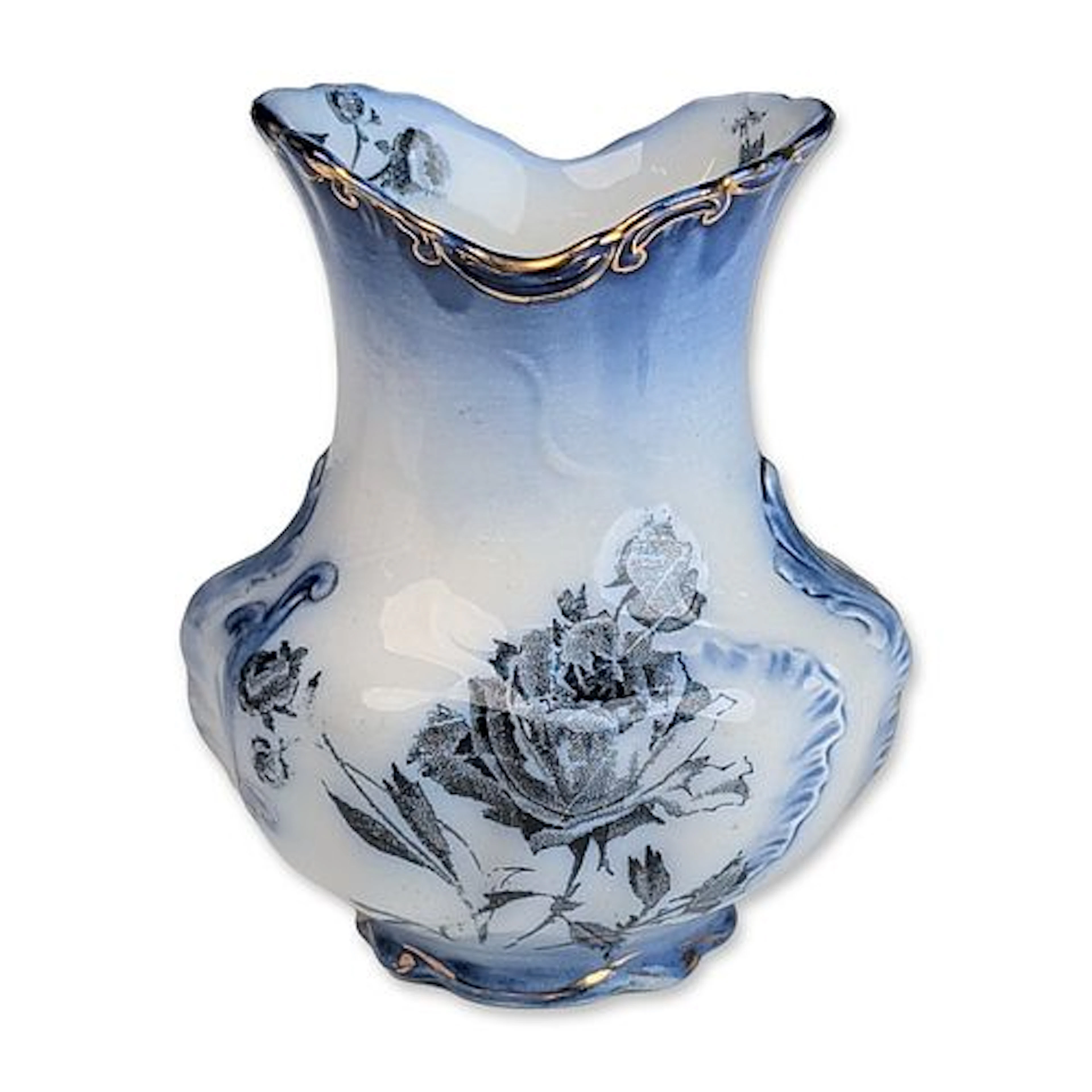 Doulton Burslem Gloire de Dijon Flow Blue Porcelain Vase
