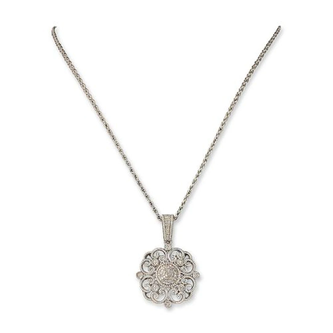 Leslie Greene Sterling Silver Diamond Filigree Pendant Necklace