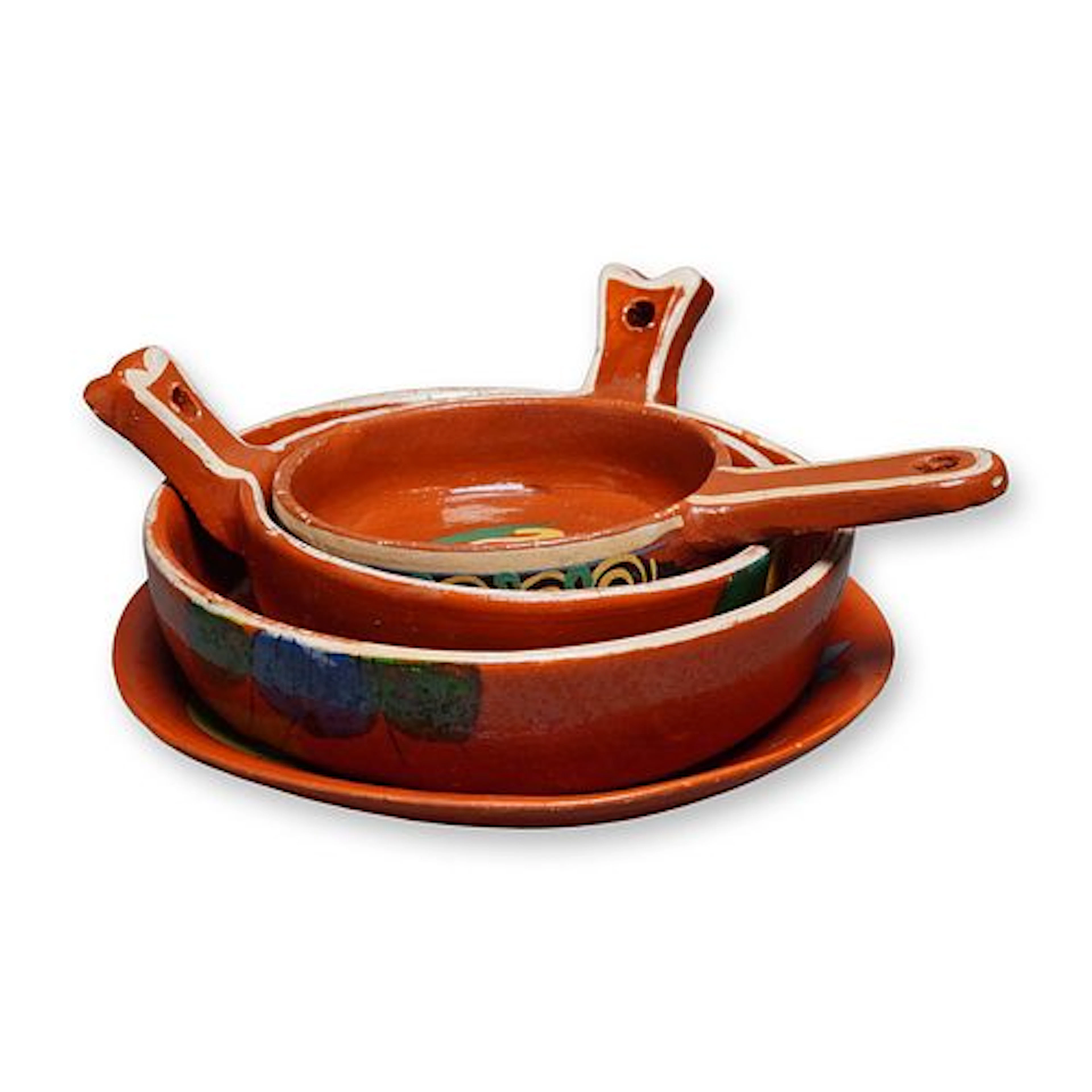 4pc Mexican Redware Pottery Nesting Pan and Plate Set
