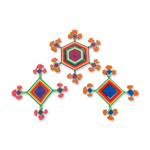 3pc Huichol Mexican Yarn Ojos de Dios