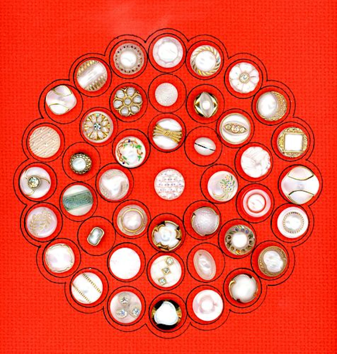 A CARD OF DIVISION THREE MOONGLOW GLASS BUTTONS
