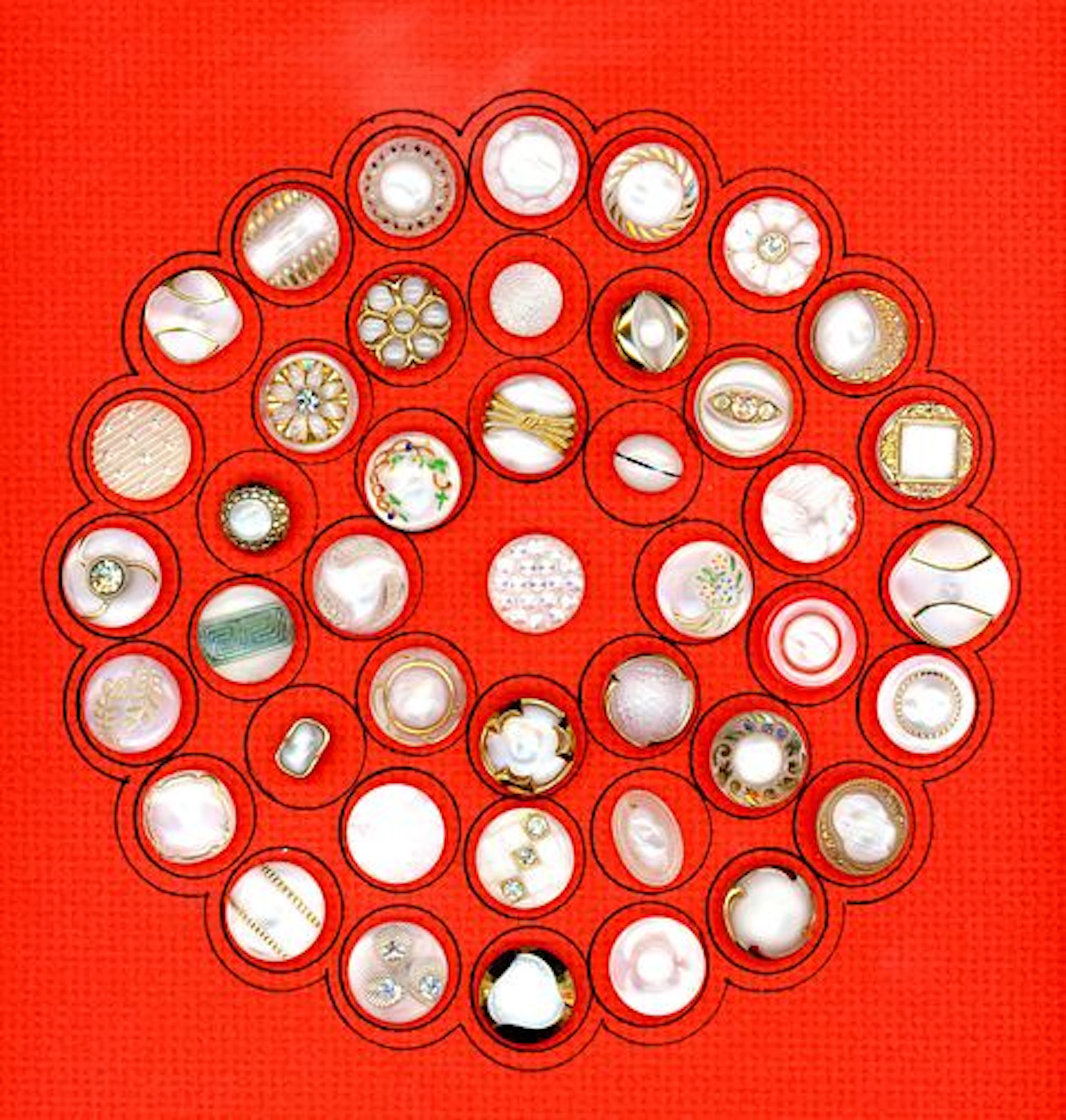 A CARD OF DIVISION THREE MOONGLOW GLASS BUTTONS