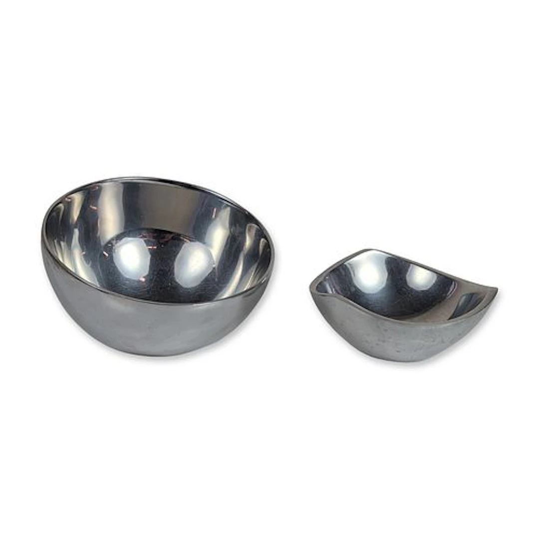 2pc Nambe Alloy Tri-Corner Graduated Serving Bowls