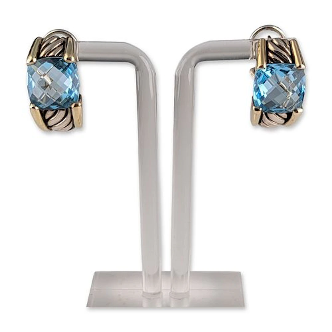 David Yurman Sterling Silver and 18K Gold Blue Topaz Earrings