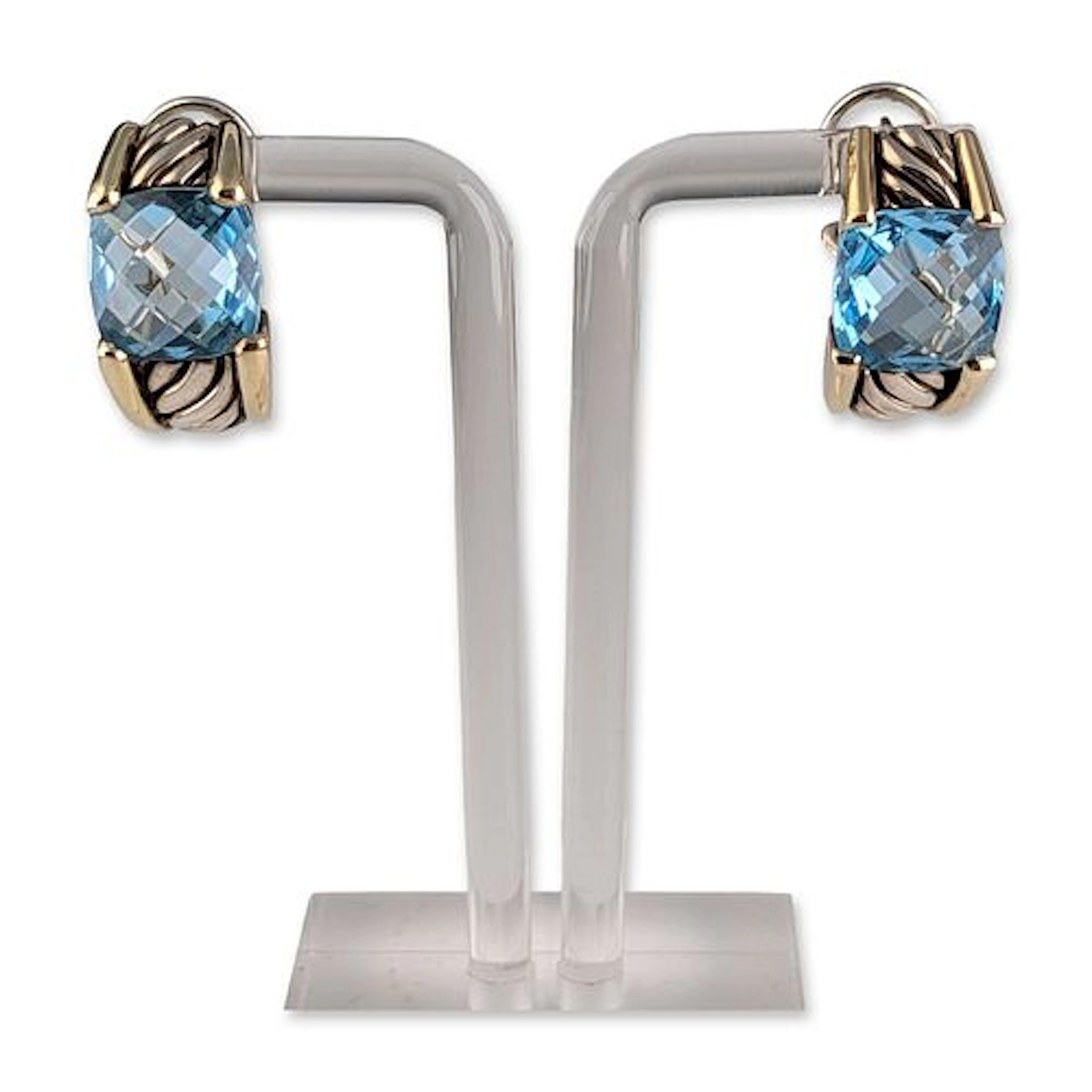 David Yurman Sterling Silver and 18K Gold Blue Topaz Earrings