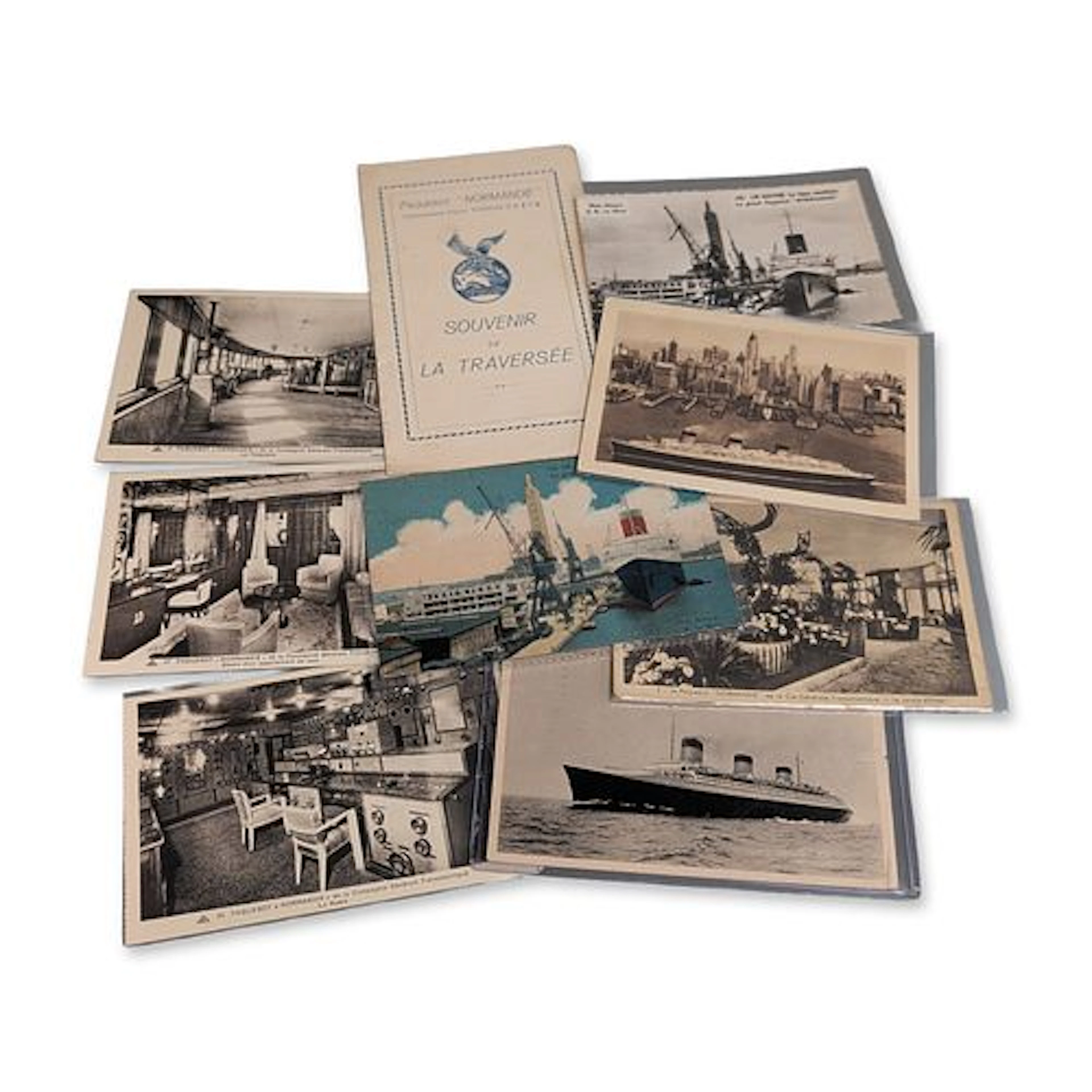 7pc Compagnie Generale Transatlantique SS Normandie 1930s Ephemera