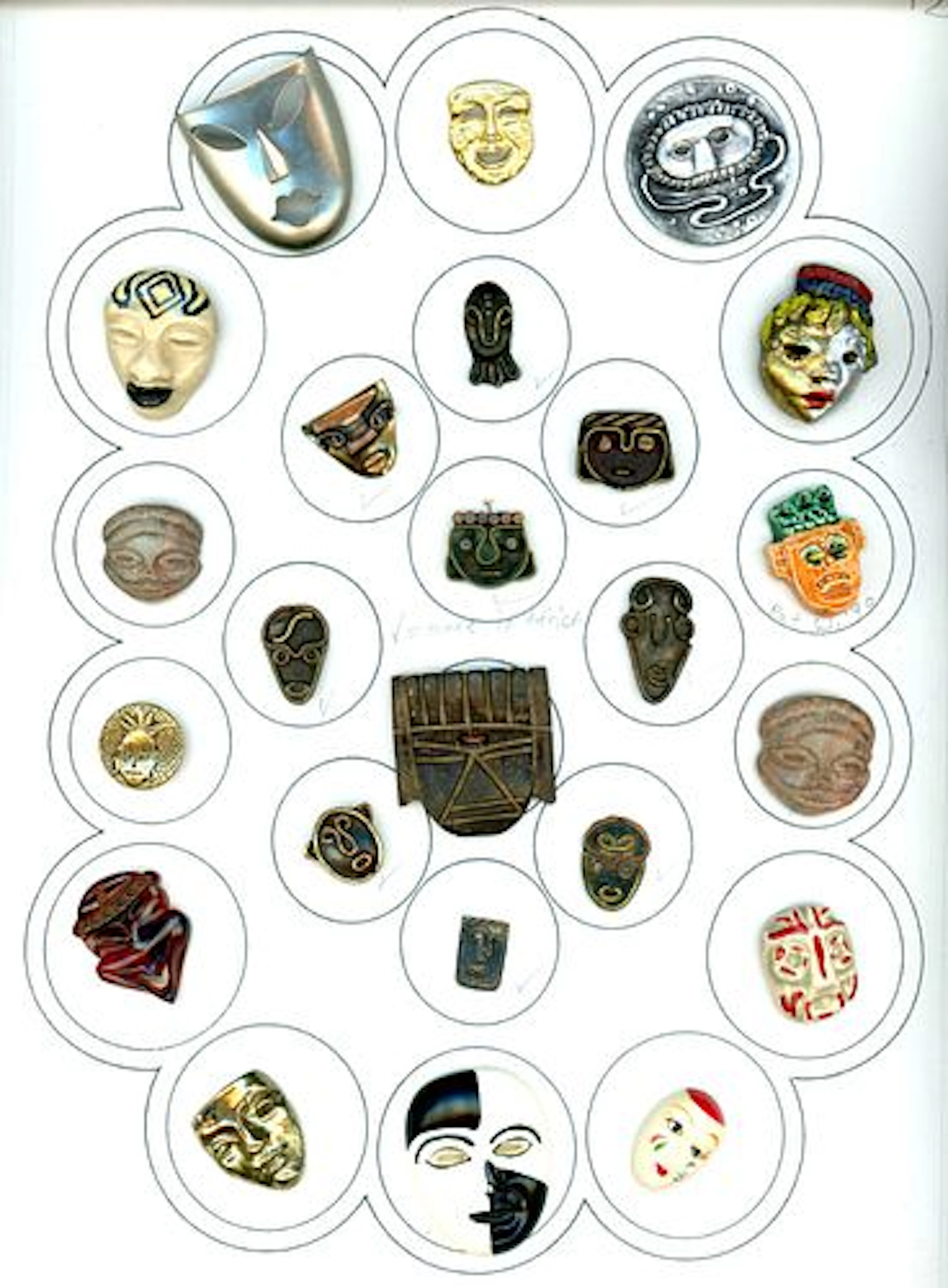 A CARD OF DIVISION 1 & 3 ASSORTED MASK BUTTONS