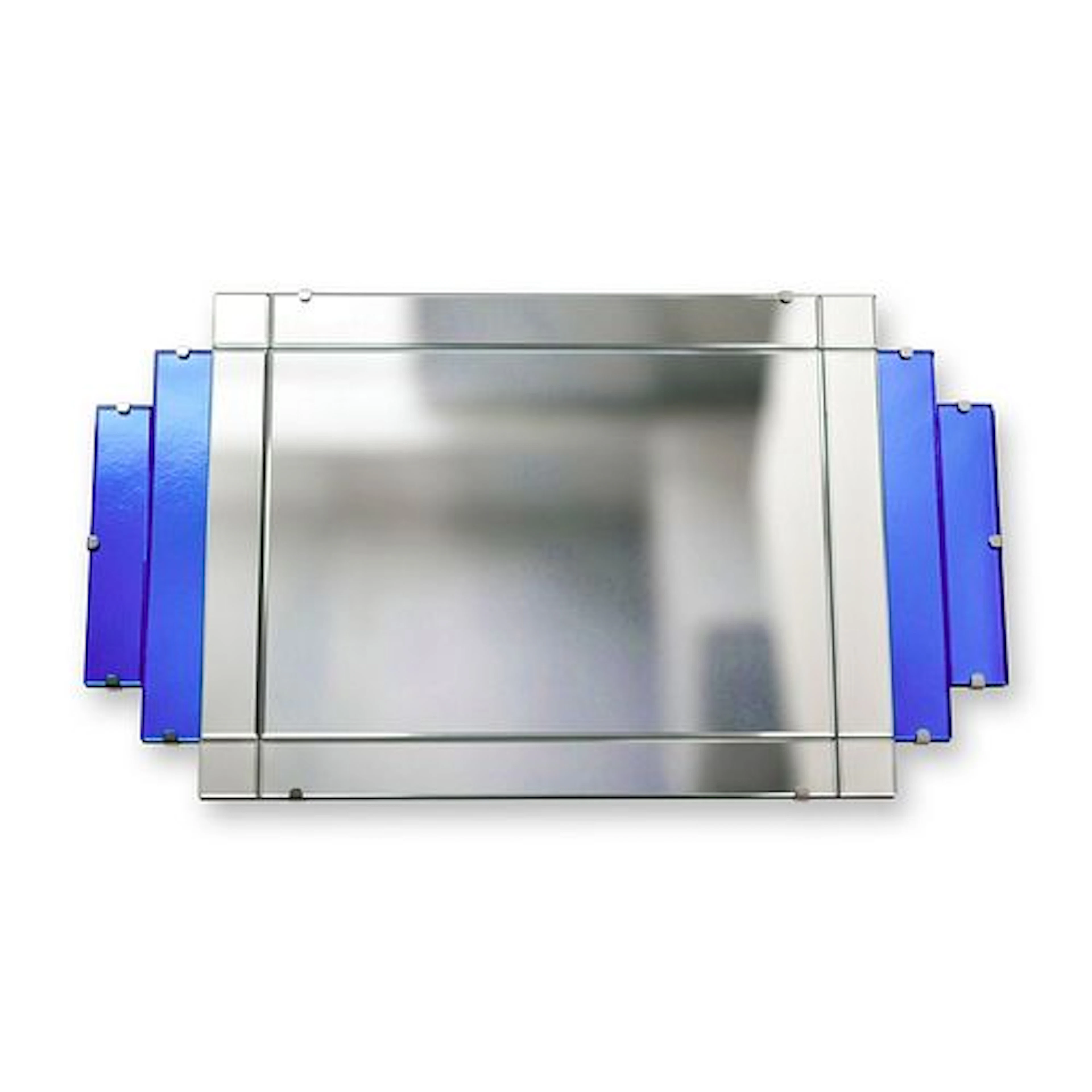 Modern Art Deco Stepped Cobalt Blue Glass Side Accented Mirror